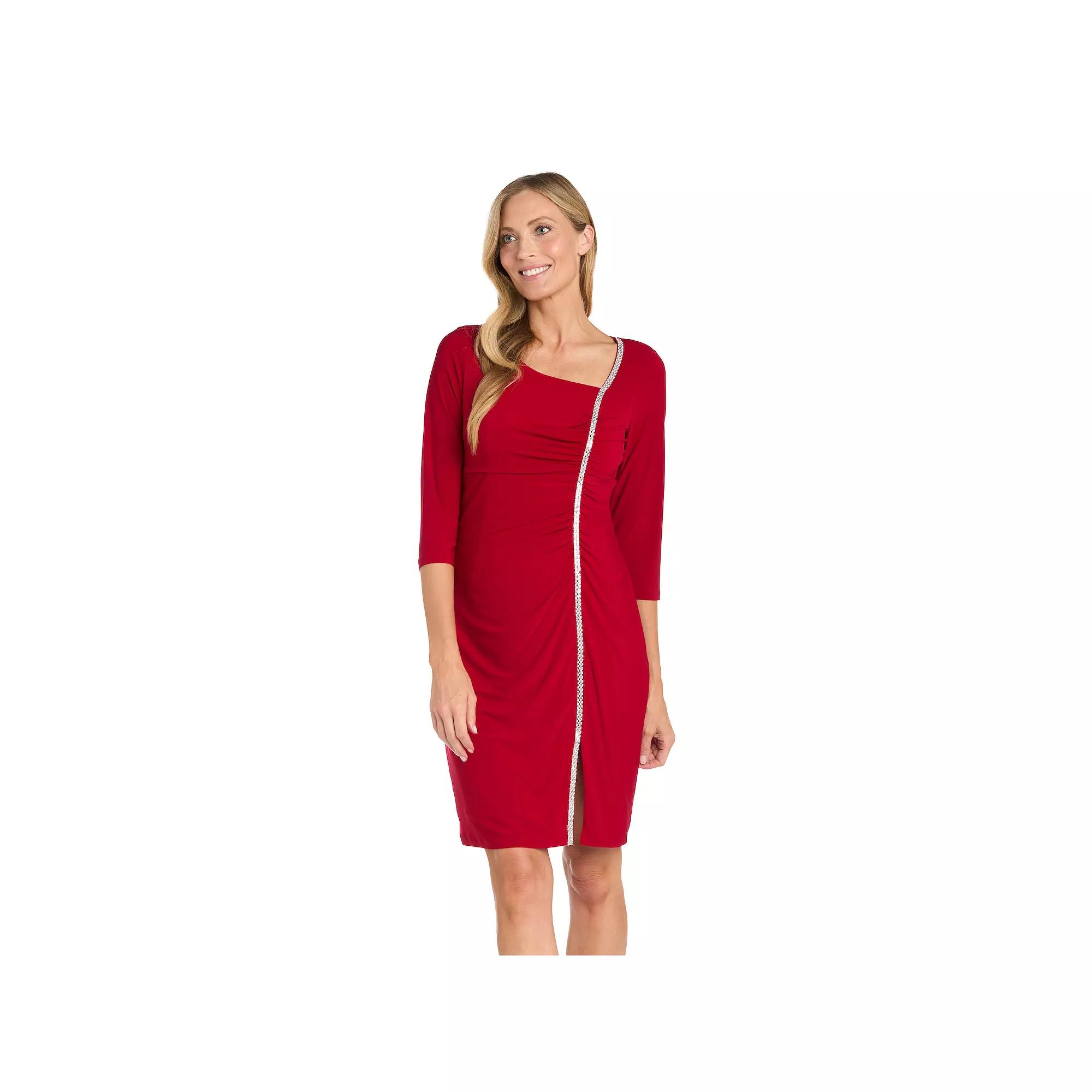 Women's R&M Richards Assymetric Rhinestone Dress,  Product Image