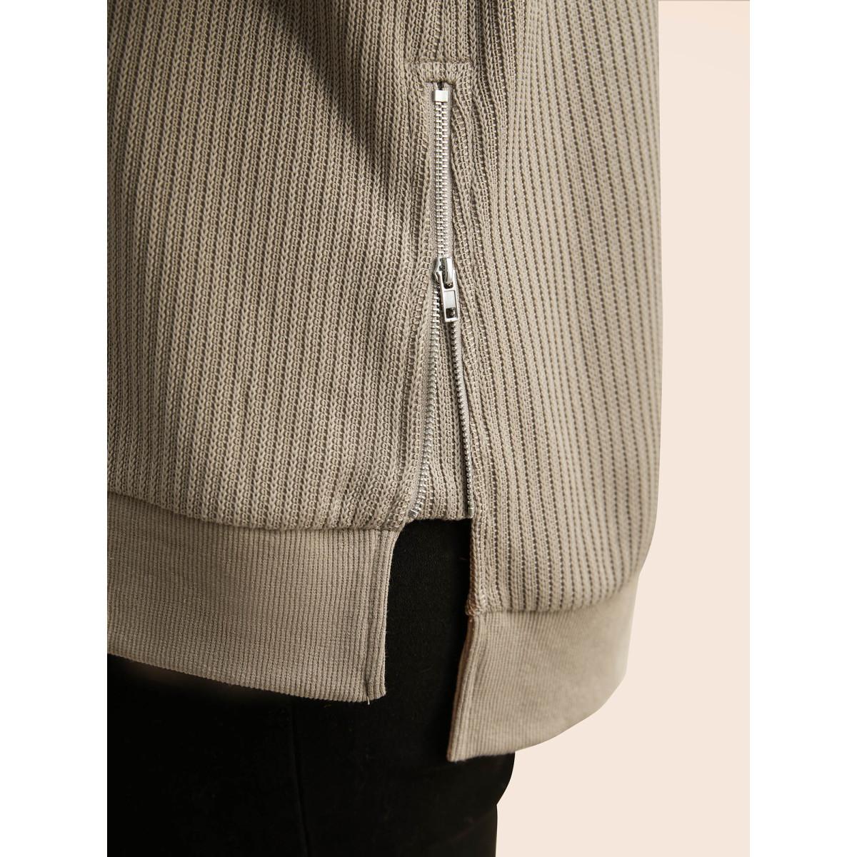 Plus Size Crew Neck Zipper Detail Raglan Sleeve Sweatshirt Women LightBrown Casual Texture Loose Round Neck Everyday Sweatshirts BloomChic 22-24/3X Product Image