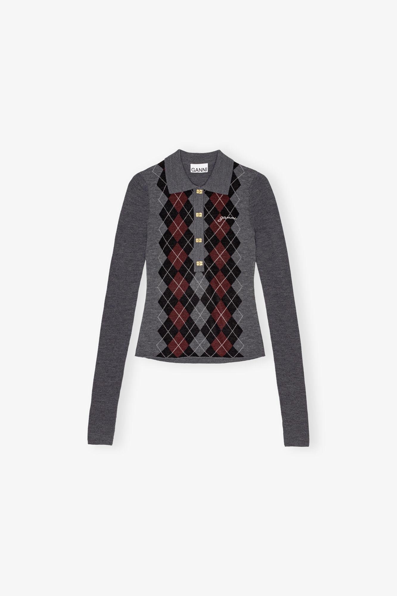 Grey Knitted Polo Shirt Product Image