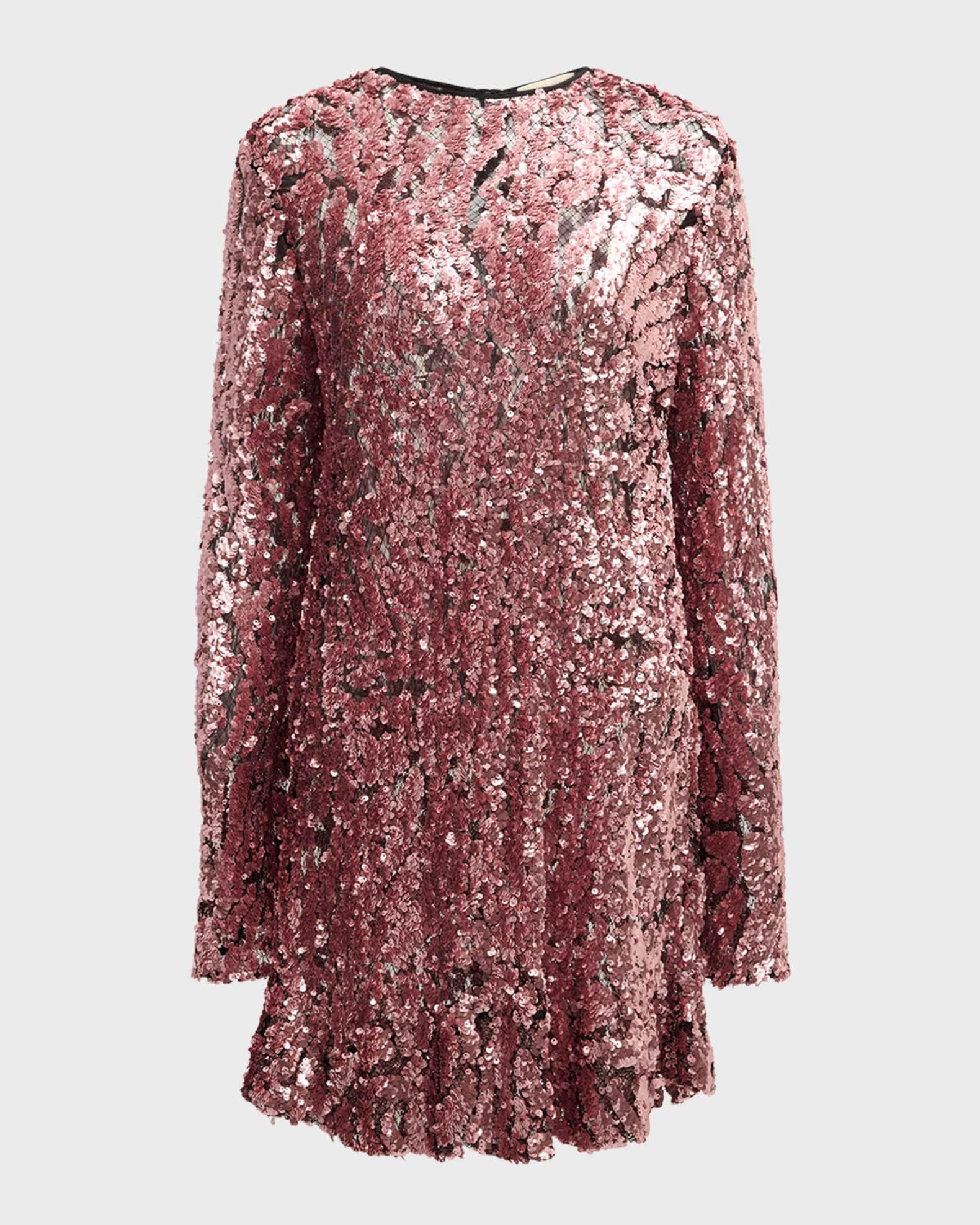 Sequin Long-Sleeve Mini Shift Dress Product Image