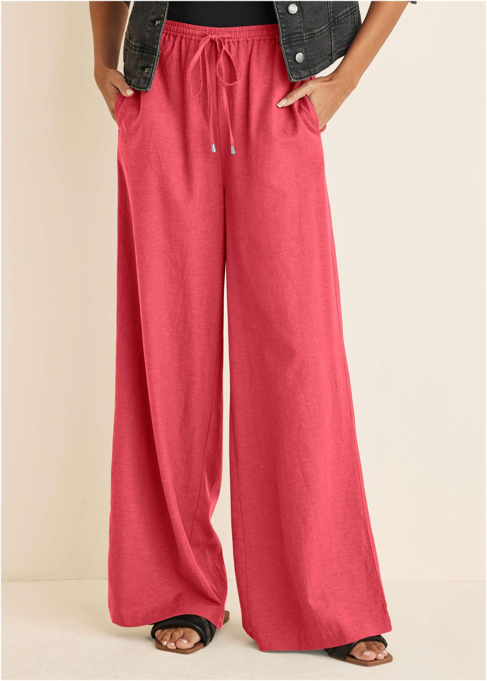 Linen Wide Leg Pant - Coral Product Image