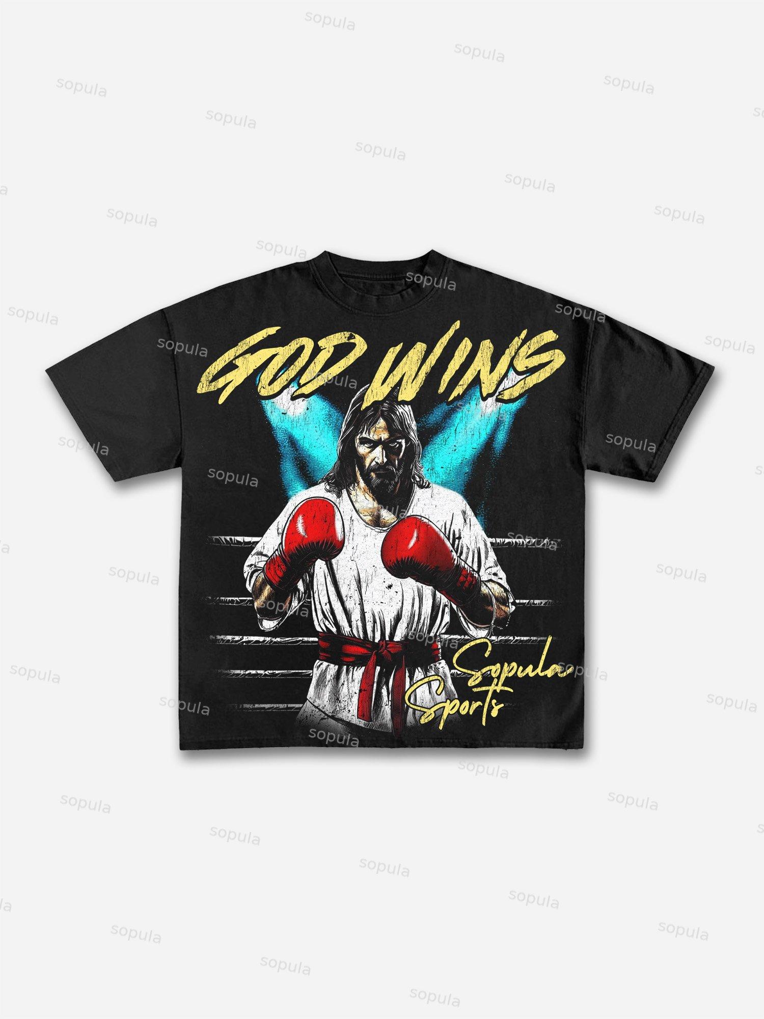 God Wins Boxing Graphic Cotton T-shirt Product Image