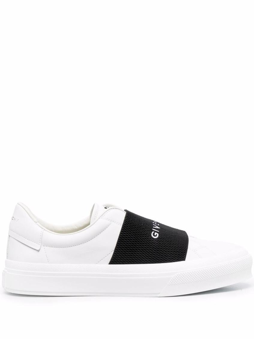 GIVENCHY Logo-embroidered Slip-on Leather Sneakers In White Black Product Image