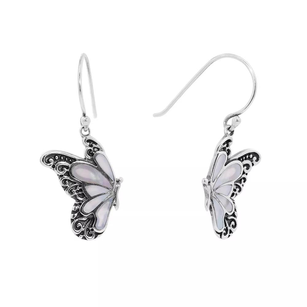 Main and Sterling Oxidized Sterling Silver Butterfly Earrings, Women's, Sterling White Product Image