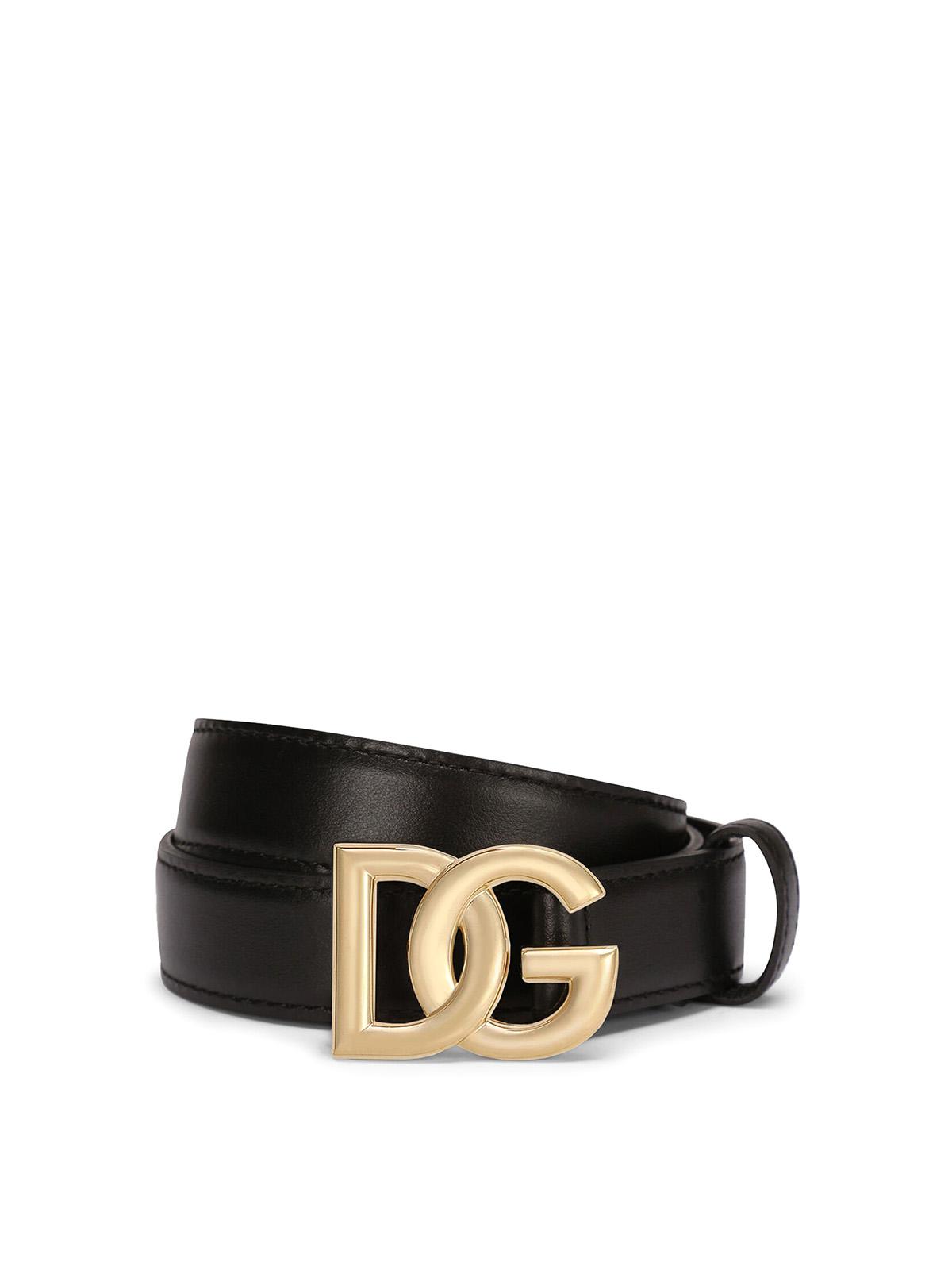 DOLCE & GABBANA Dg Logo Calf Leather Belt In Black Product Image