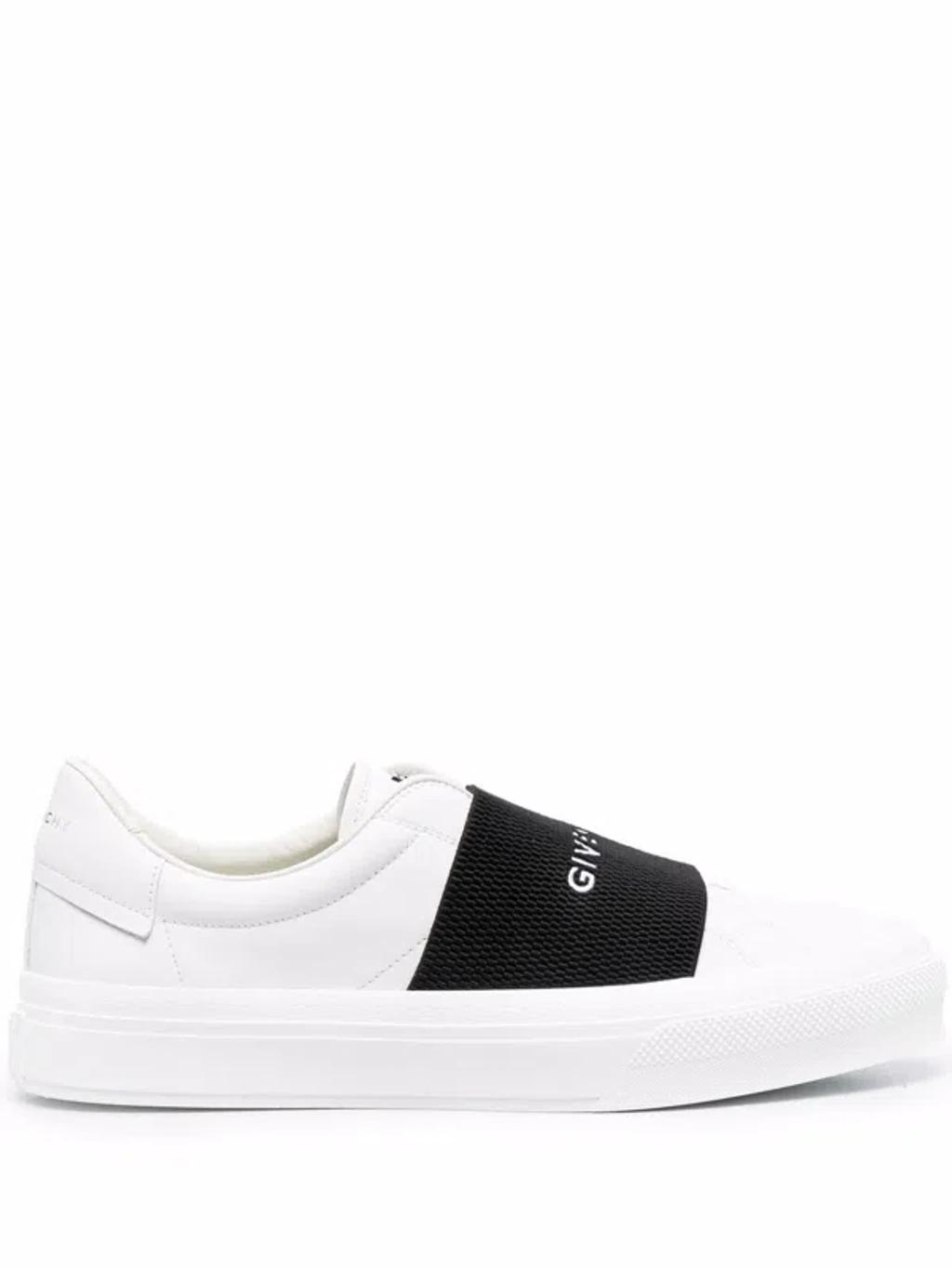 GIVENCHY Logo-embroidered Slip-on Leather Sneakers In White Black Product Image