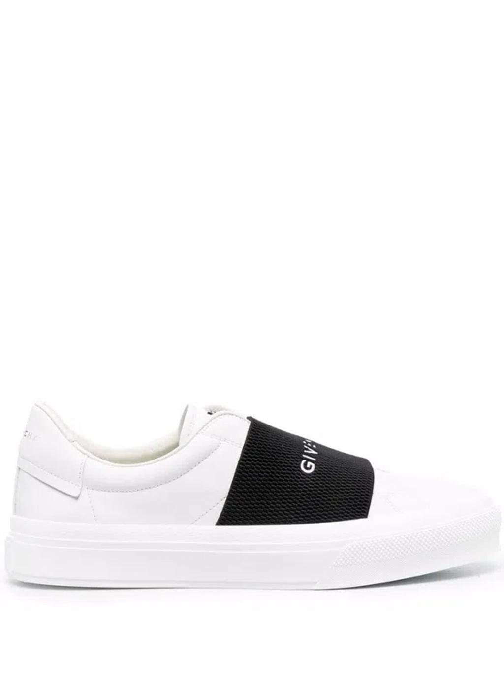 GIVENCHY Logo-embroidered Slip-on Leather Sneakers In White Black Product Image
