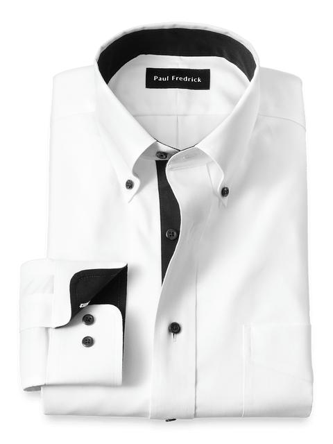Comfort Stretch Non-Iron Solid Dress Shirt With Contrast Trim - White/black Product Image
