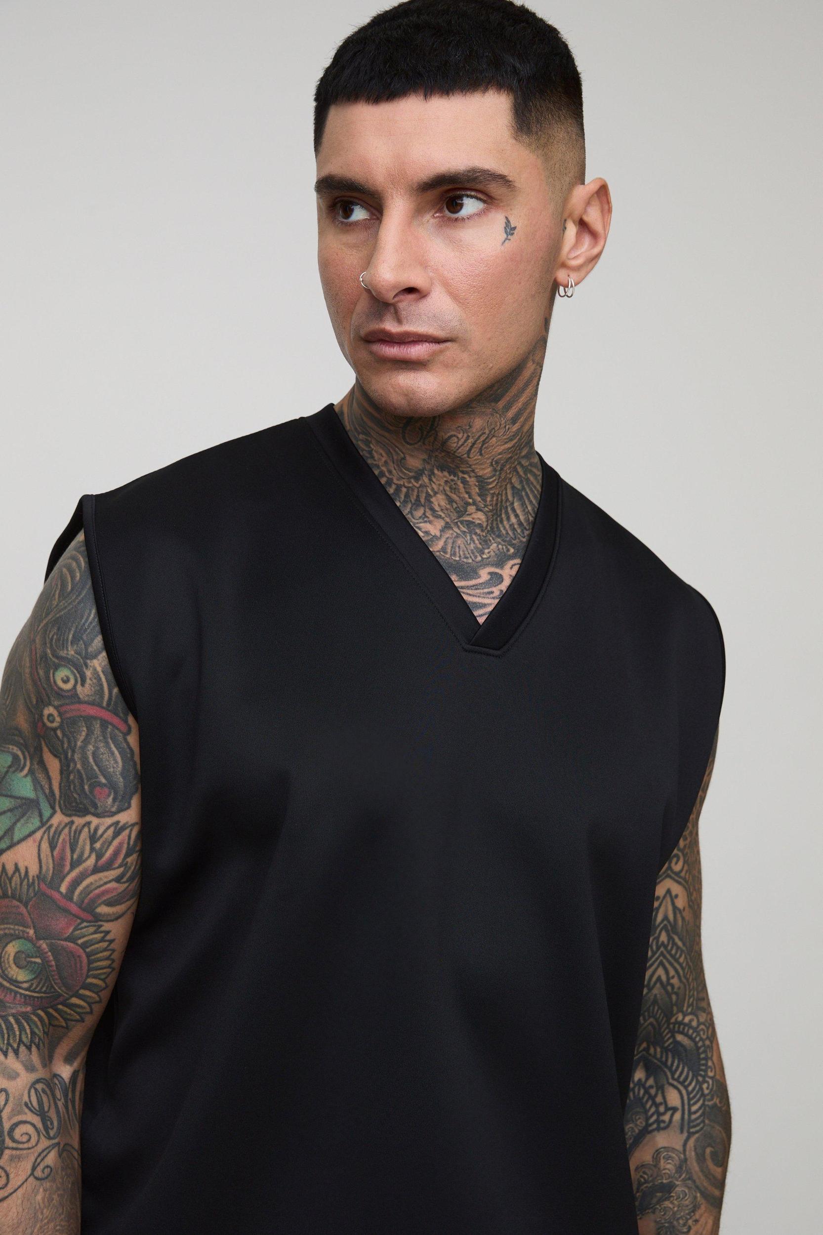 Tall Oversized V-Neck Scuba Vest | boohooMAN USA Product Image