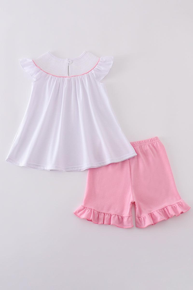 Pink cross embroider smocked set Product Image