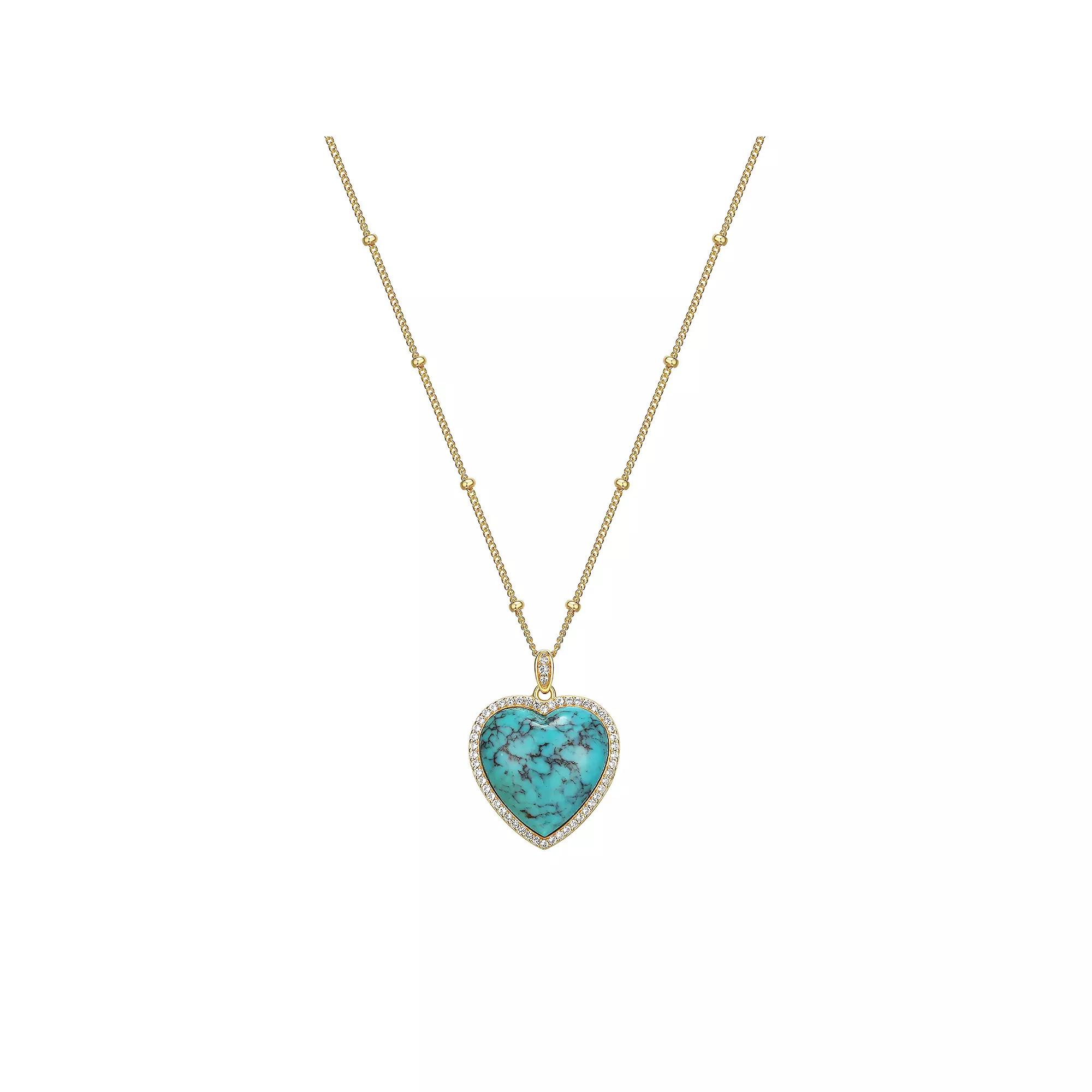 Classic Treasures 18k Gold Over Silver Turquoise & Lab-Created White Sapphire Heart Pendant Necklace, Women's,  Product Image