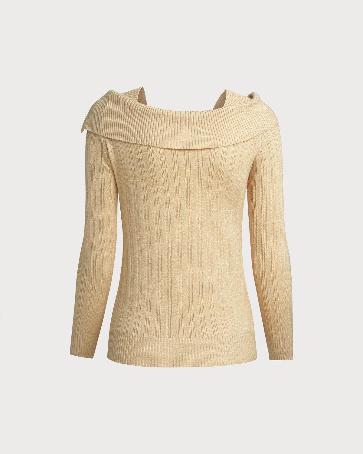 Khaki Asymmetrical Ribbed Knit Sweater Product Image