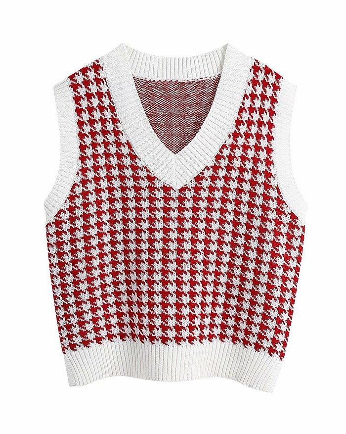 V Neck Houndstooth Sweater Vest Product Image