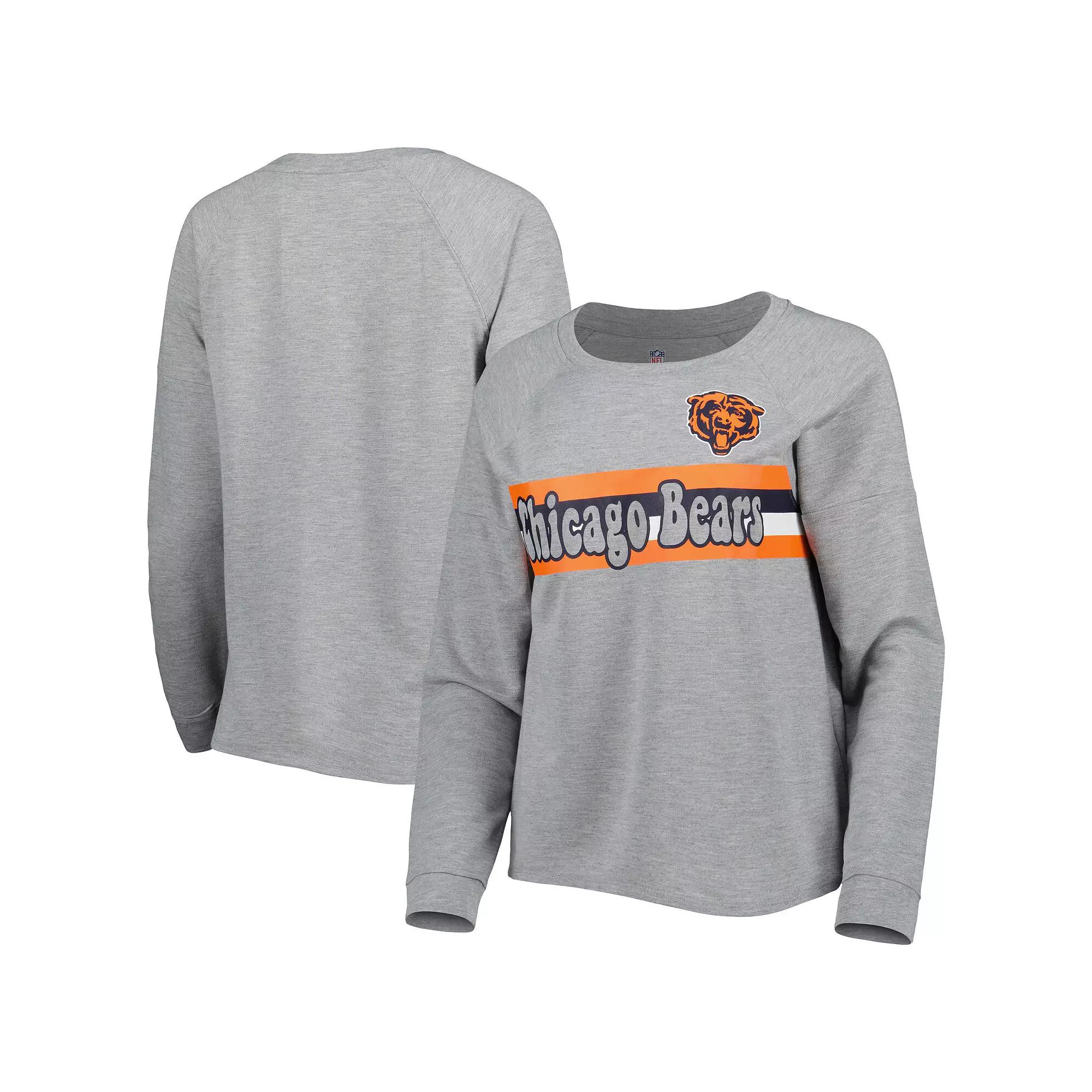 Juniors Heathered Gray Chicago Bears All Striped Up Raglan Long Sleeve T-Shirt, Women's, Size: XL, Grey Product Image