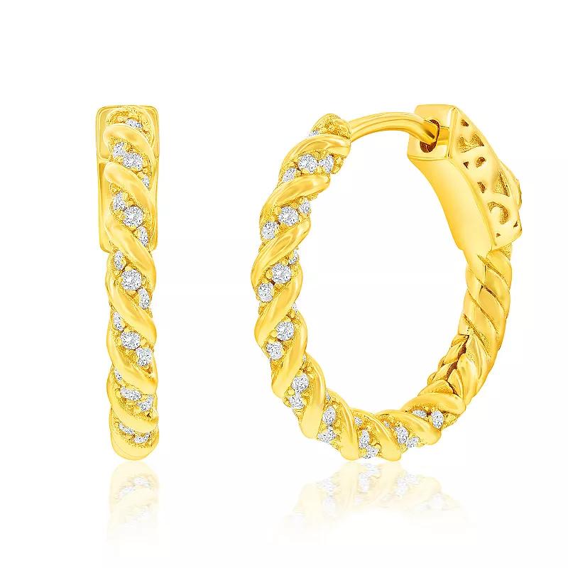Argento Bella Sterling Silver Cubic Zirconia Twisted Rope Design Hoop Earrings, Women's, Gold Tone Product Image
