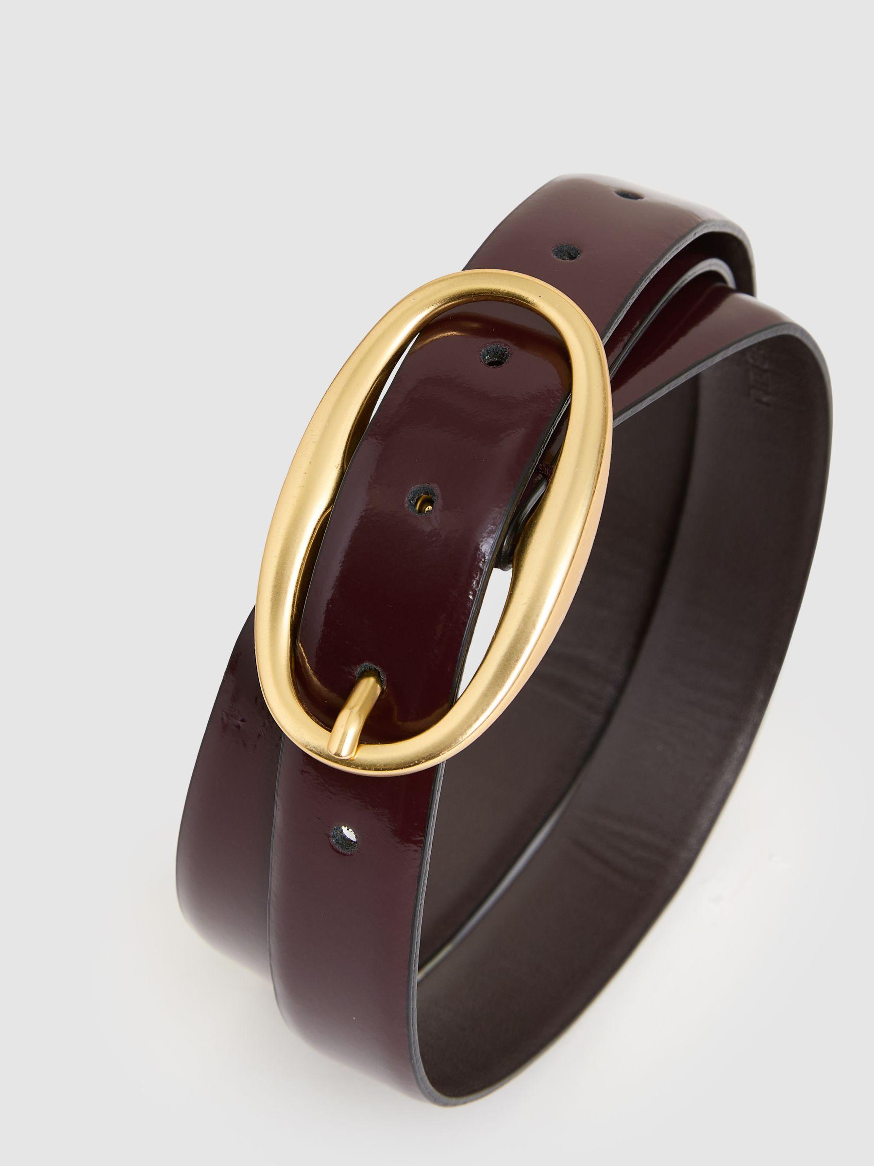 Patent-Leather Oval-Buckle Belt in Oxblood Product Image