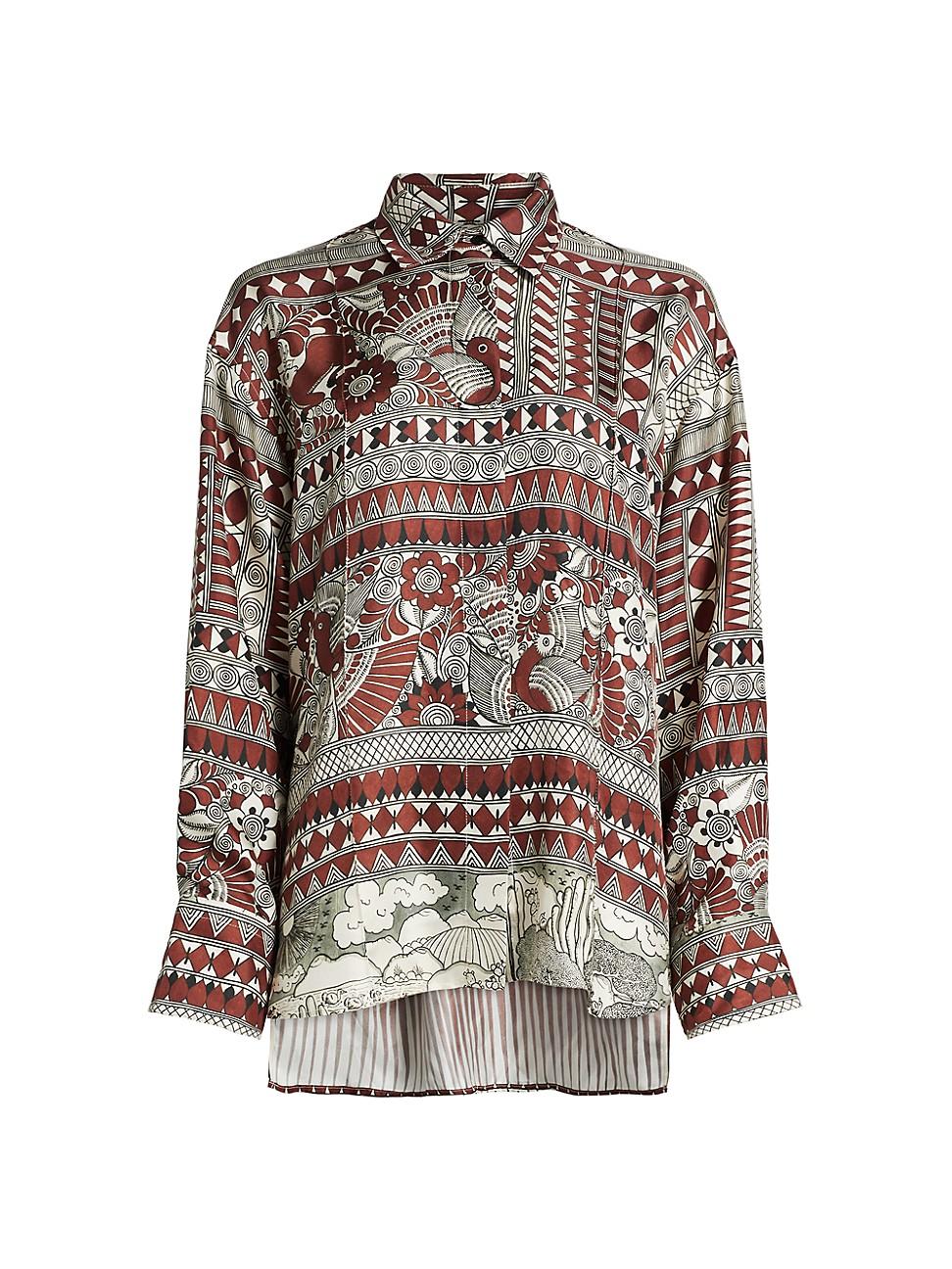 Womens Rodrigo De La Cruz Silk-Twill Long-Sleeve Shirt Product Image