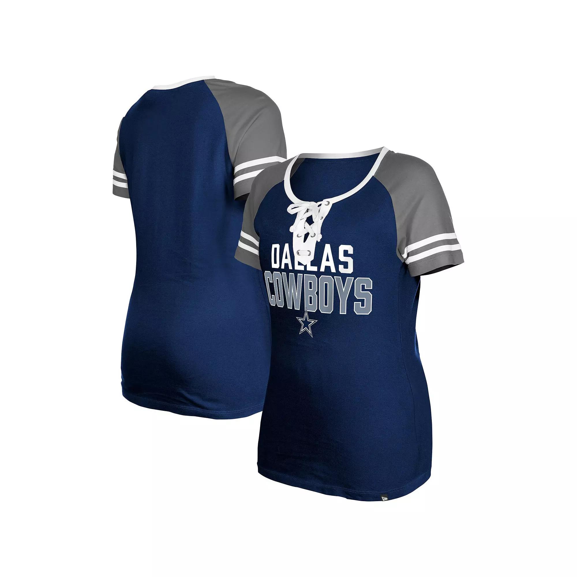 Women's New Era Navy Dallas Cowboys Raglan Lace-Up T-Shirt,  Product Image