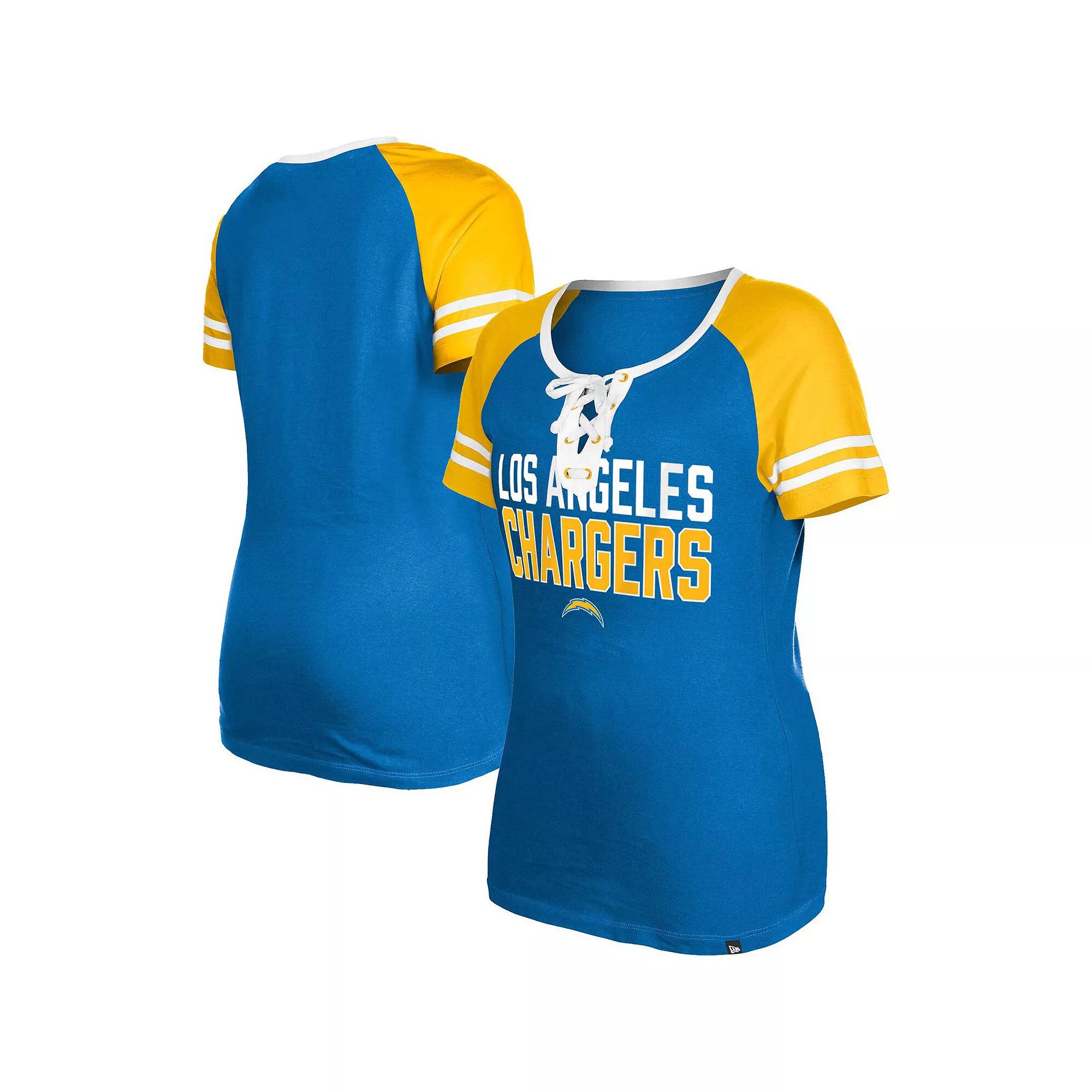 Women's New Era  Powder Blue Los Angeles Chargers Raglan Lace-Up T-Shirt, Size: Medium, Light Product Image
