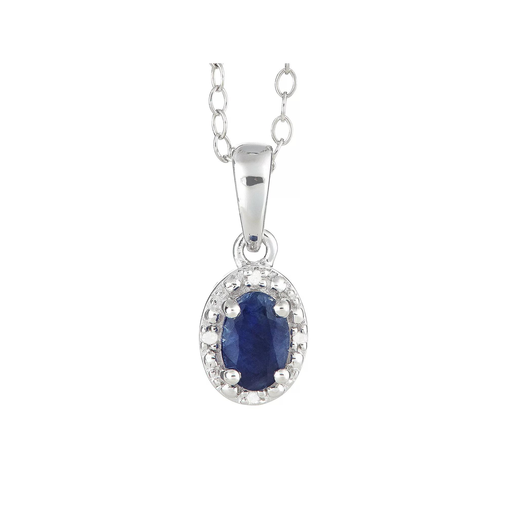 Celebration Gems Sterling Silver Sapphire & Diamond Accent Oval Halo Pendant, Womens Product Image