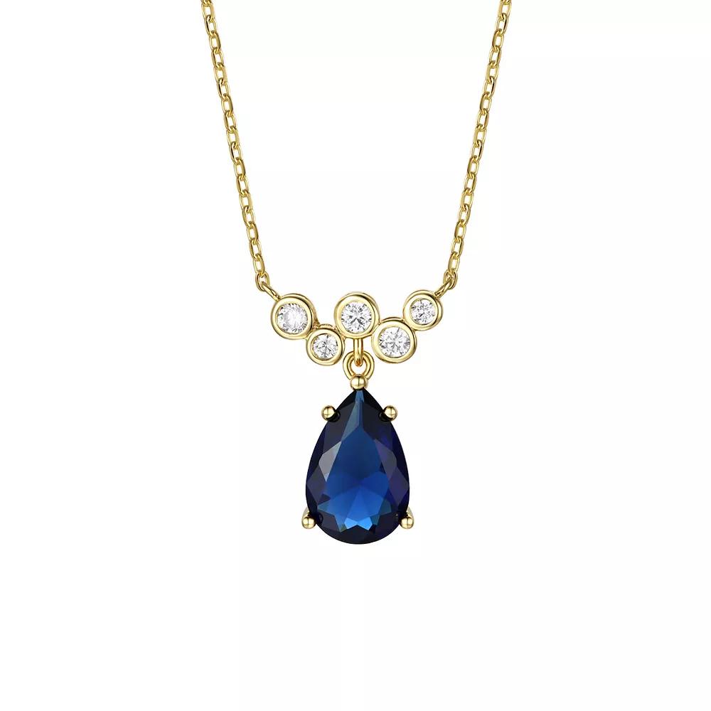 Blue Sapphire & Cubic Zirconia Bubble Chevron Raindrop Necklace, Womens Gold Tone Product Image