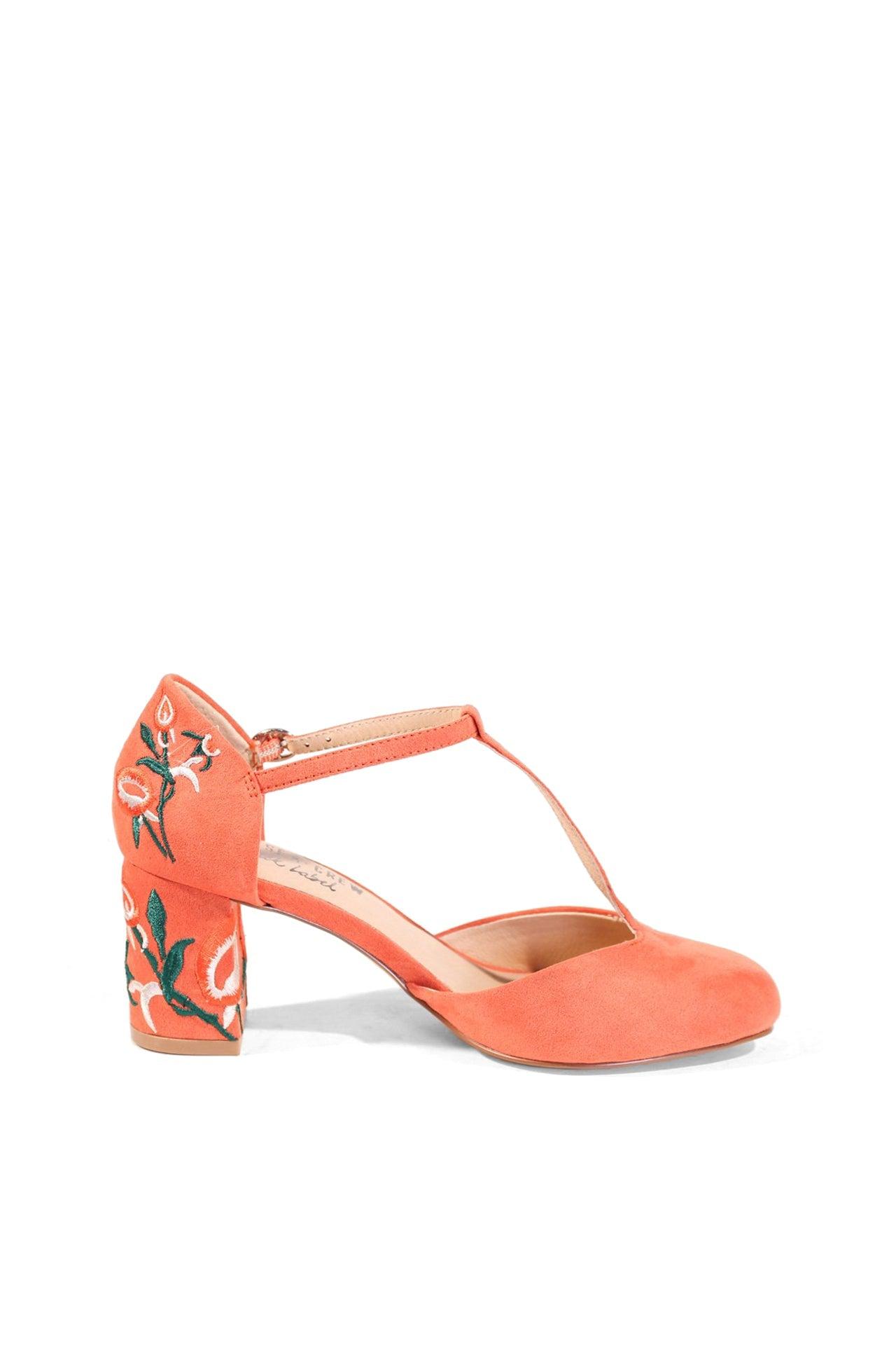 Frenchie T-Strap Embroidered Heels Product Image