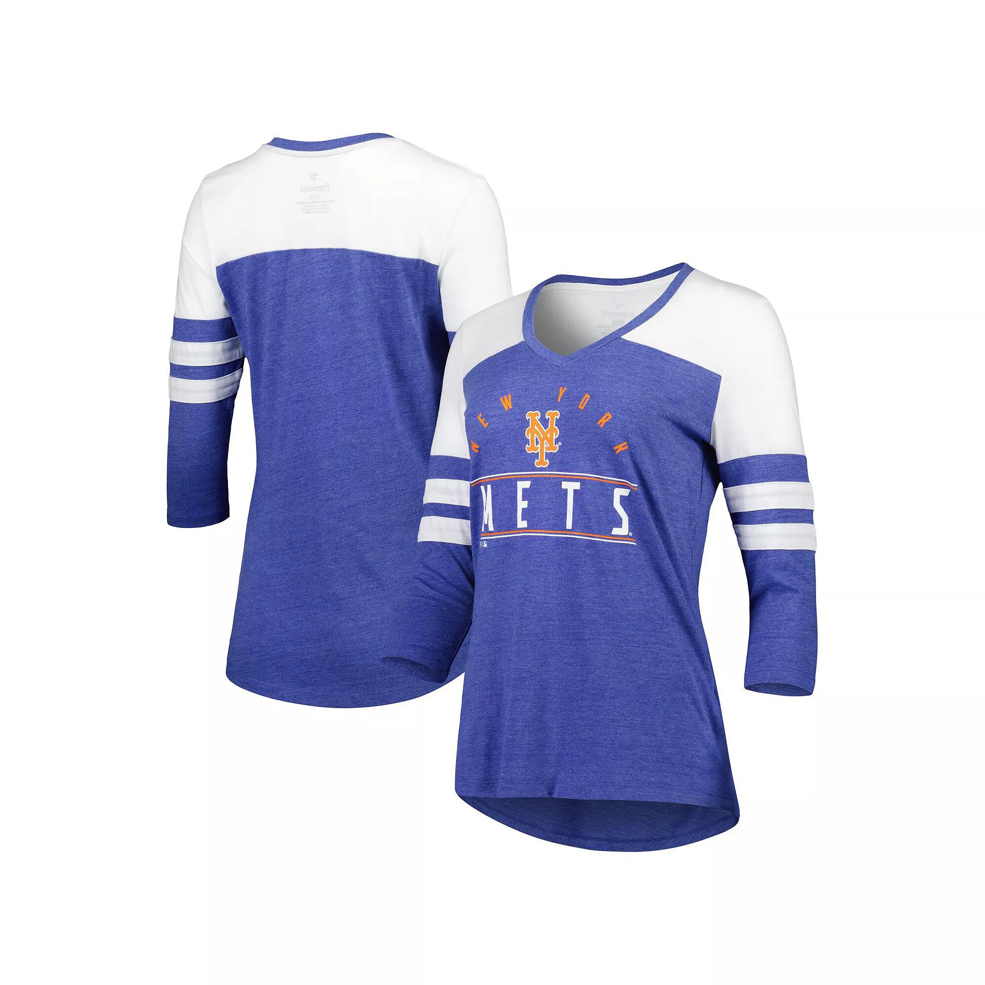 Women's Fanatics Branded Heather Royal New York Mets League Leader Tri-Blend 3/4-Sleeve V-Neck T-Shirt, Size: 2XL, Blue Product Image