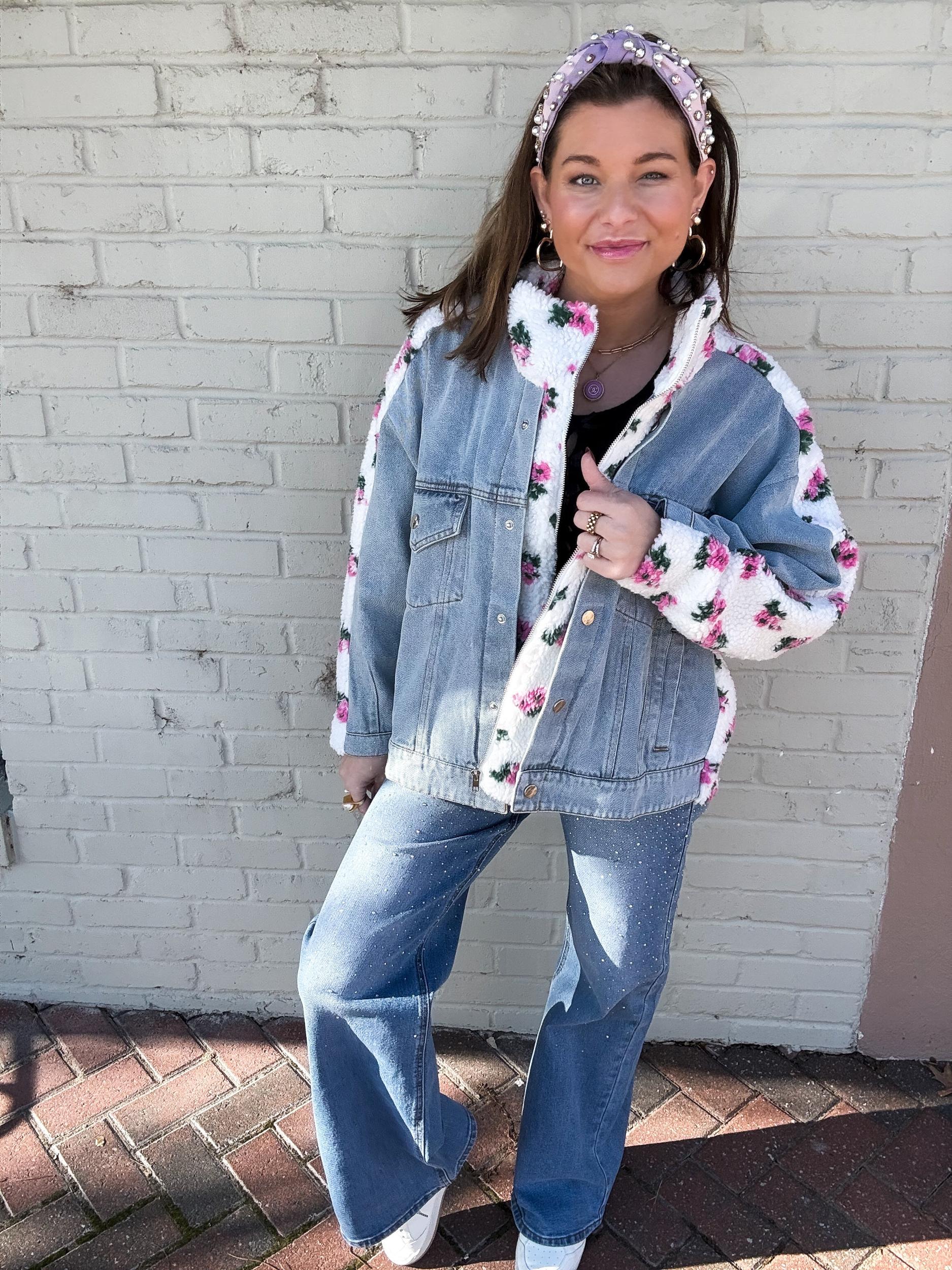 Carly Floral Shearling & Denim Jacket Product Image