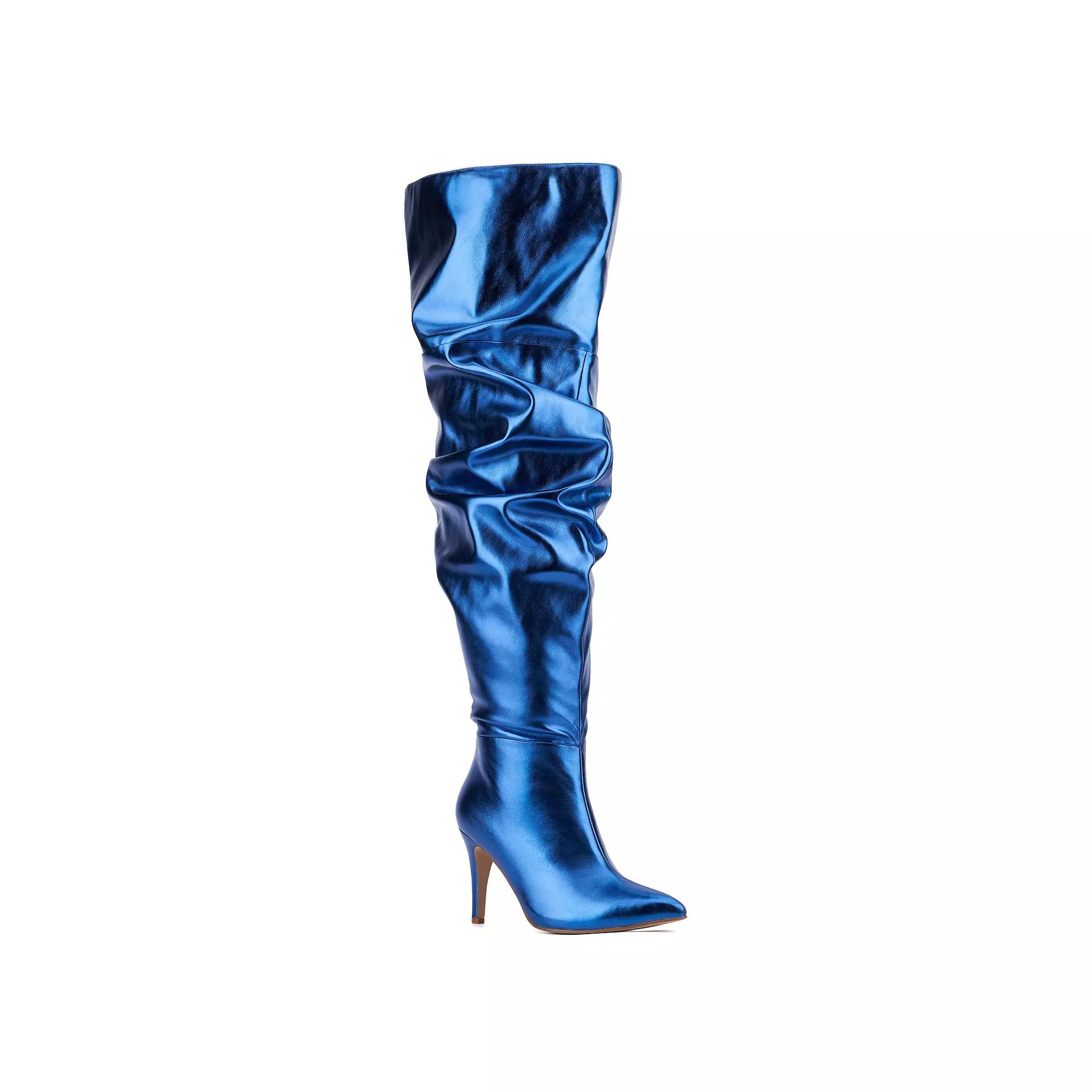 Women's Fashion to Figure Sana Scrunched Thigh-High Wide Width Boots, Size: 12 Wide, Blue Grey Product Image
