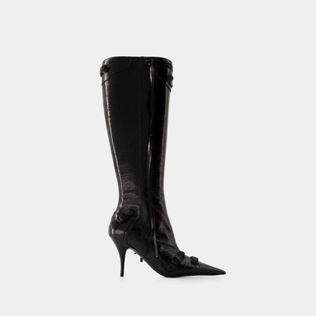 BALENCIAGA Brushed Leather Cagole Boots With Studs And Zips 10cm In Black Product Image