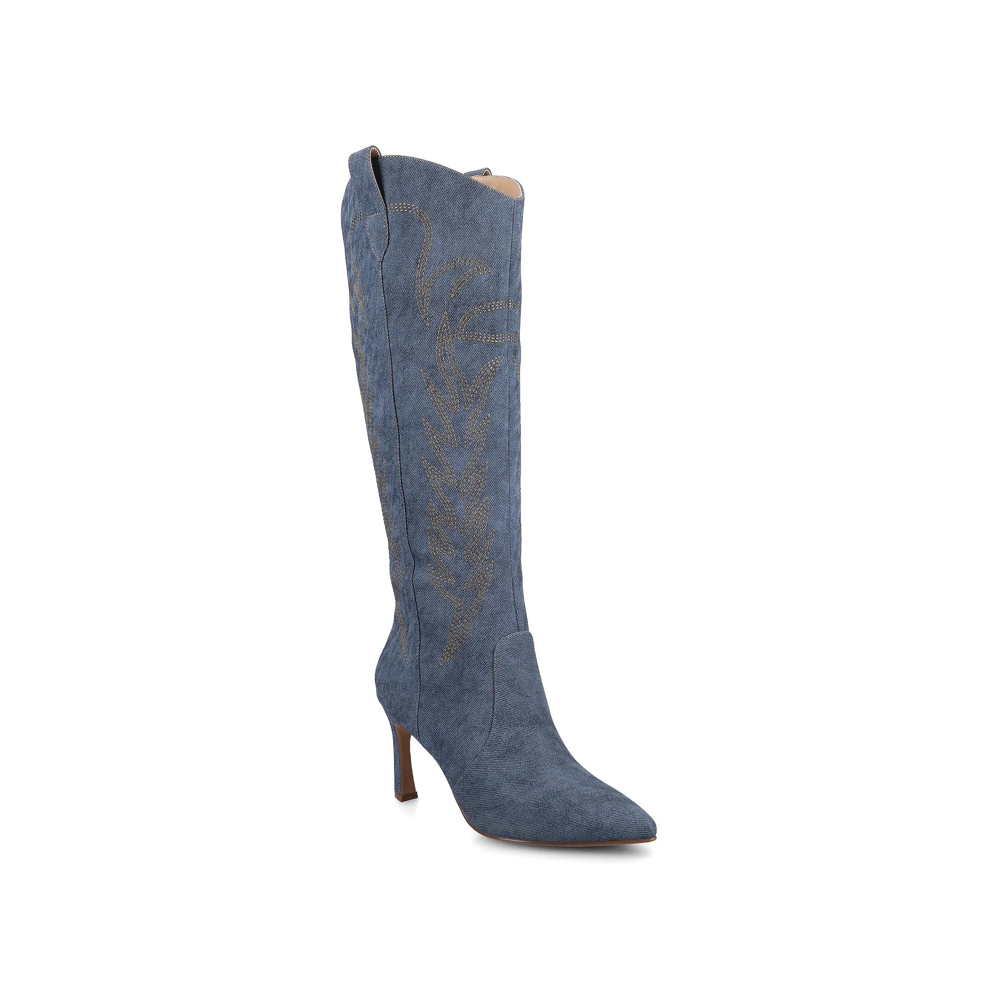 Journee Laramie Women's Stiletto Knee-High Embroidered Boots, Size: 7, Blue Product Image