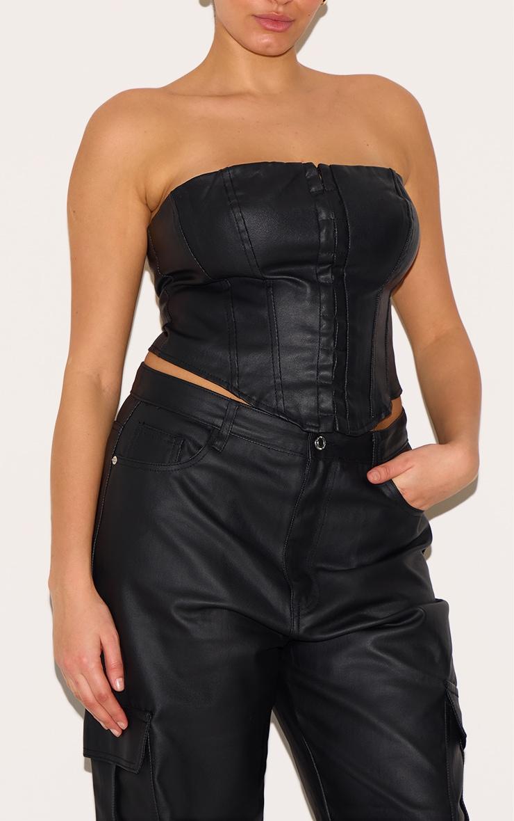 Plus Black Coated Denim Cargo Jeans Product Image