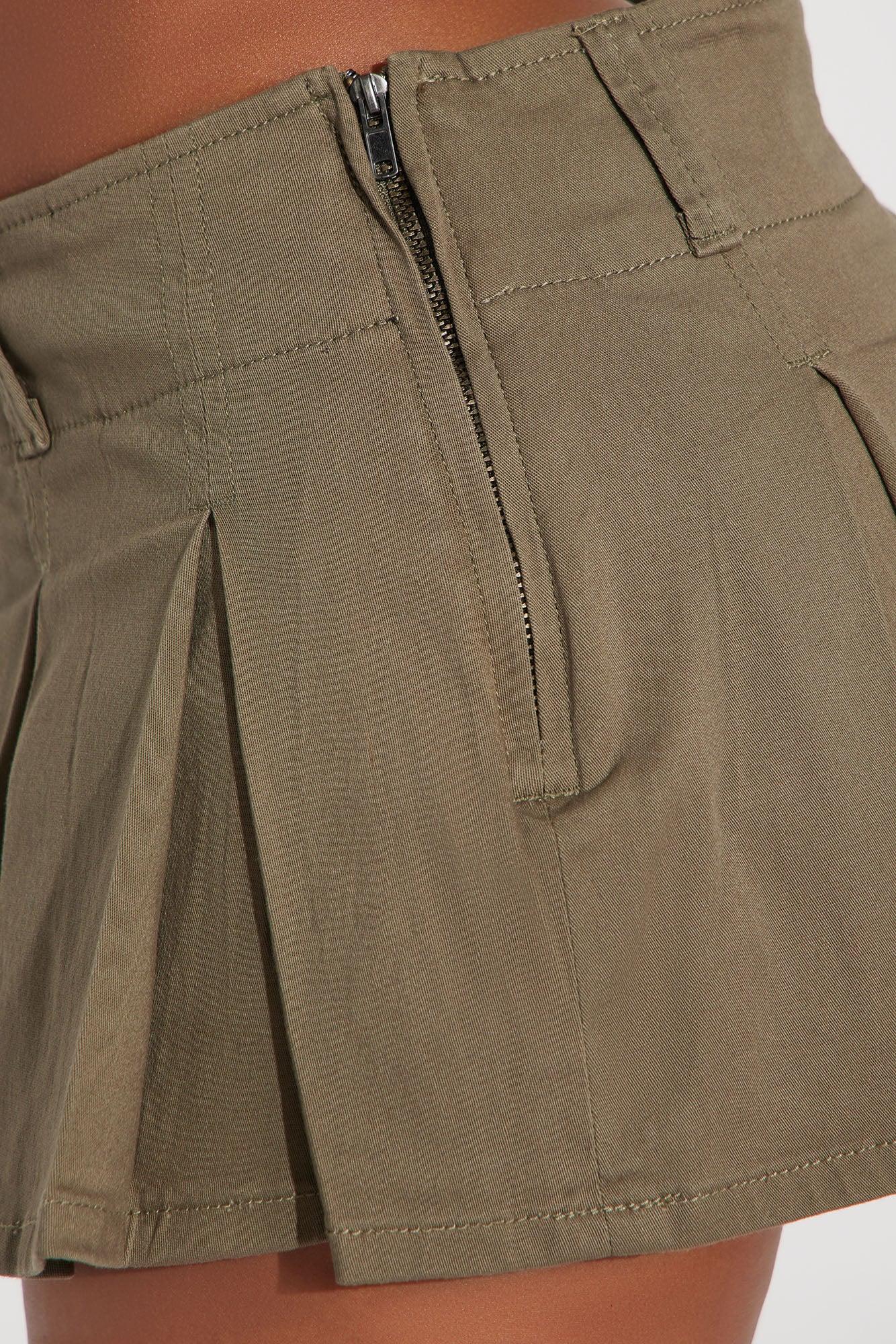 Claire Solid Micro Mini Pleated Skort - Olive Product Image