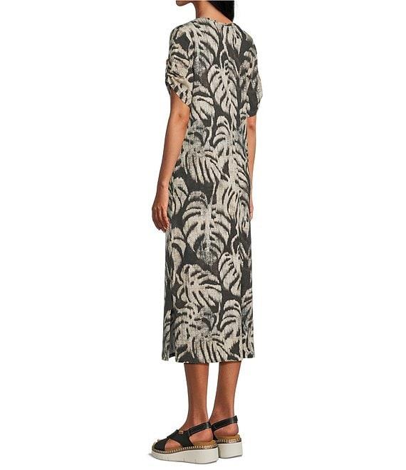 Westbound Sketched Palms Short Sleeve V-Neck Midi Dress Product Image
