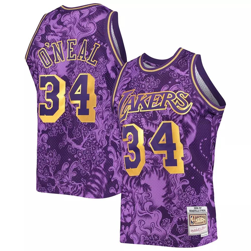 Men's Mitchell & Ness Shaquille O'Neal Purple Los Angeles Lakers Hardwood Classics 1996/97 Lunar New Year Swingman Jersey, Size: Small Product Image