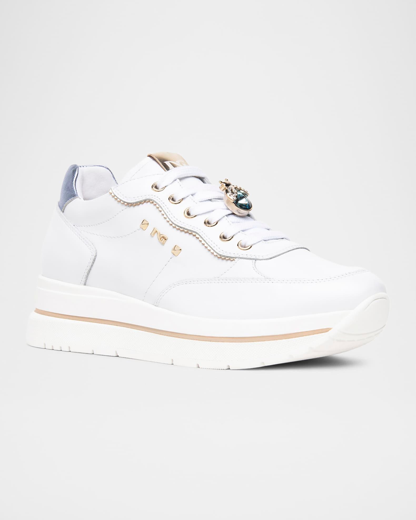 Leather Jeweled Low-Top Sneakers Product Image