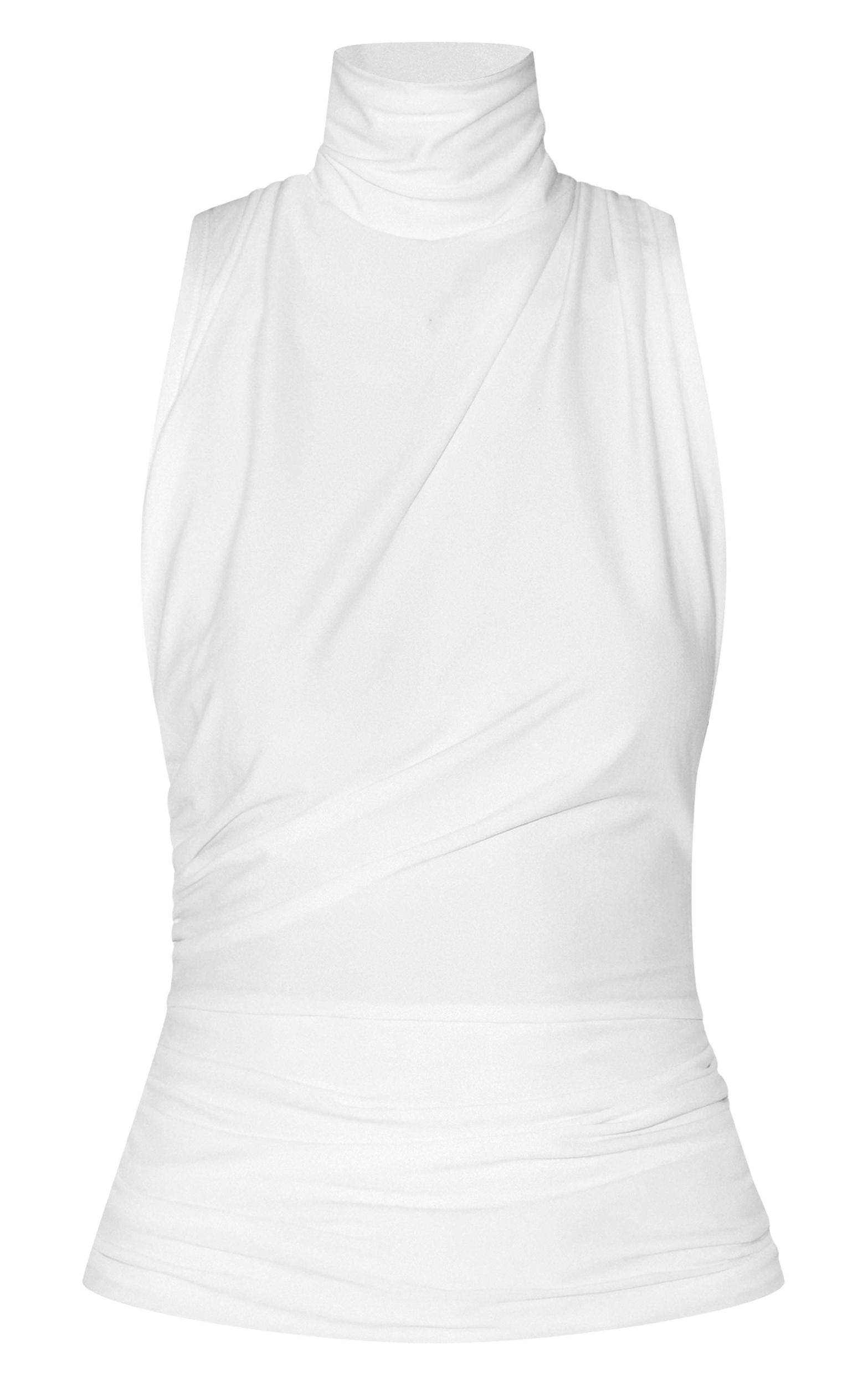 Cream Soft Touch Ruched Side High Neck Top Product Image