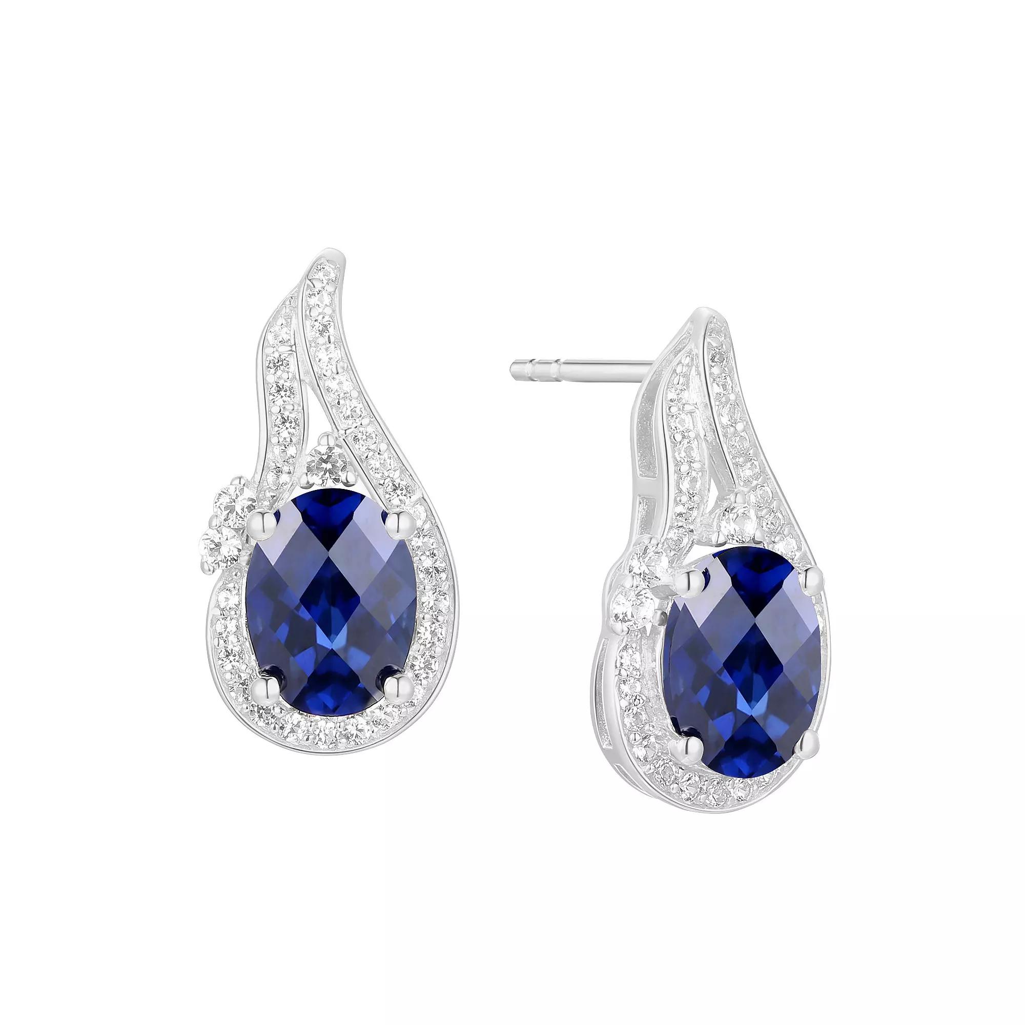 MASTERPIECE Sterling Silver Lab-Created Sapphire Stud Earrings, Women's Product Image