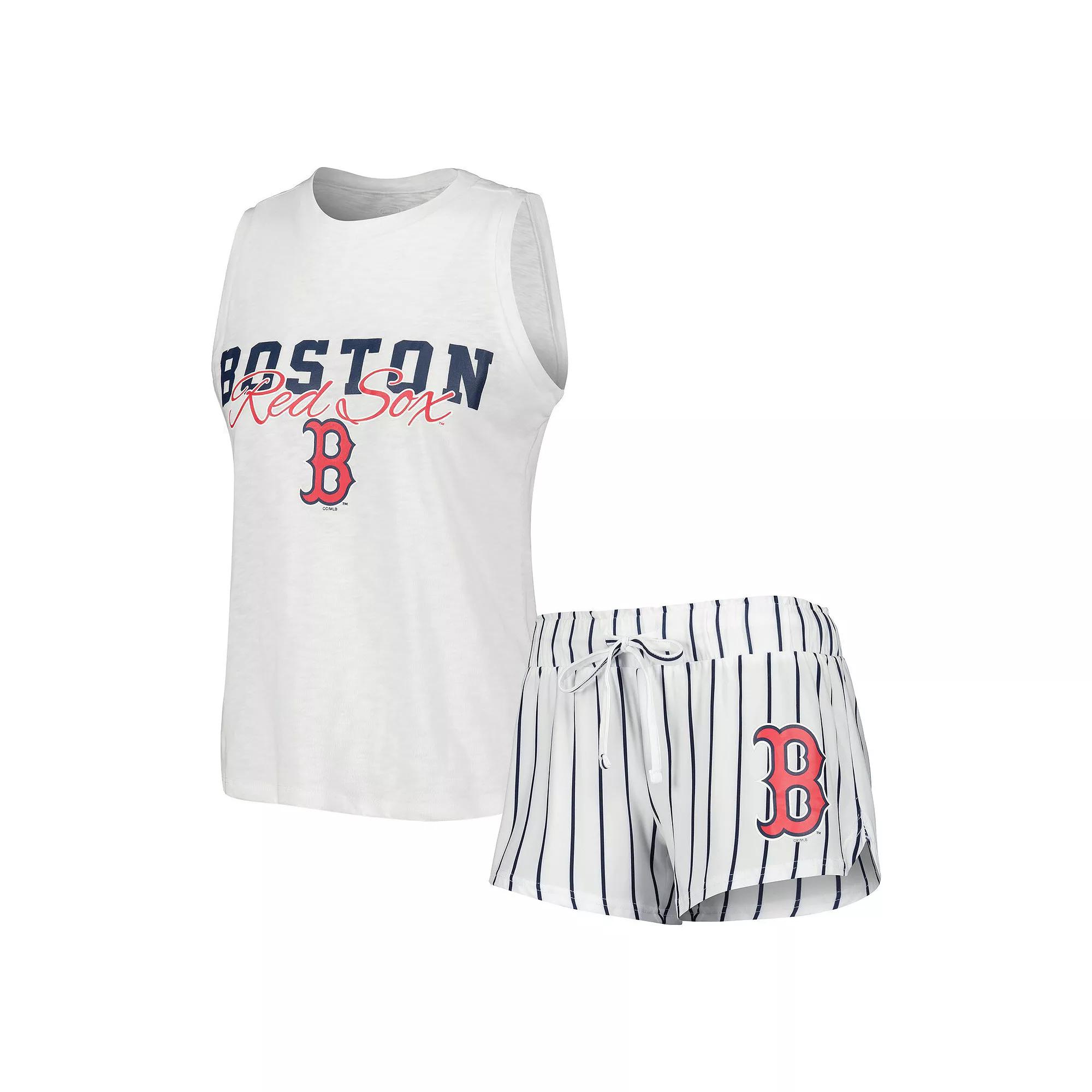 Women's Concepts Sport White Boston Red Sox Reel Pinstripe Tank Top & Shorts Sleep Set, Size: 3XL Product Image