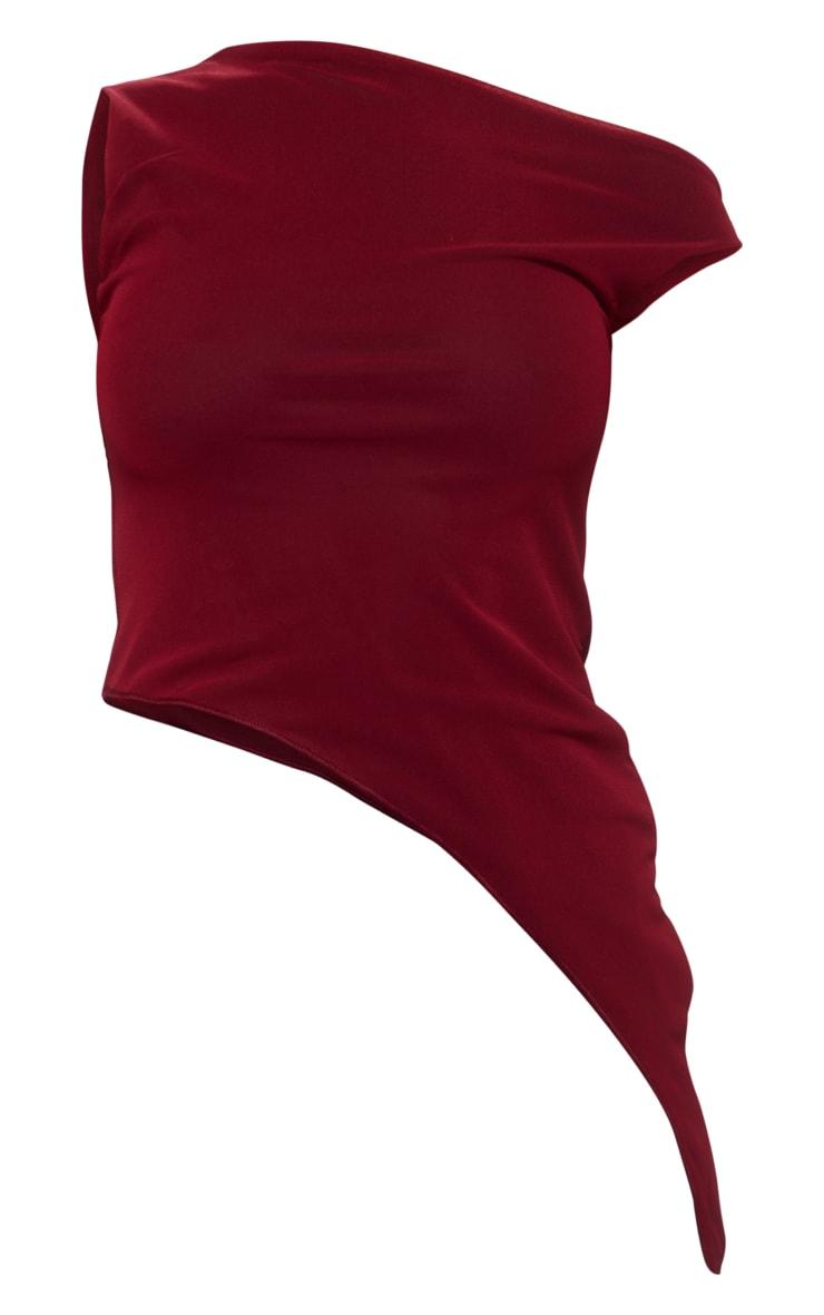 Cherry Red Asymmetric Neck Mesh Top Product Image