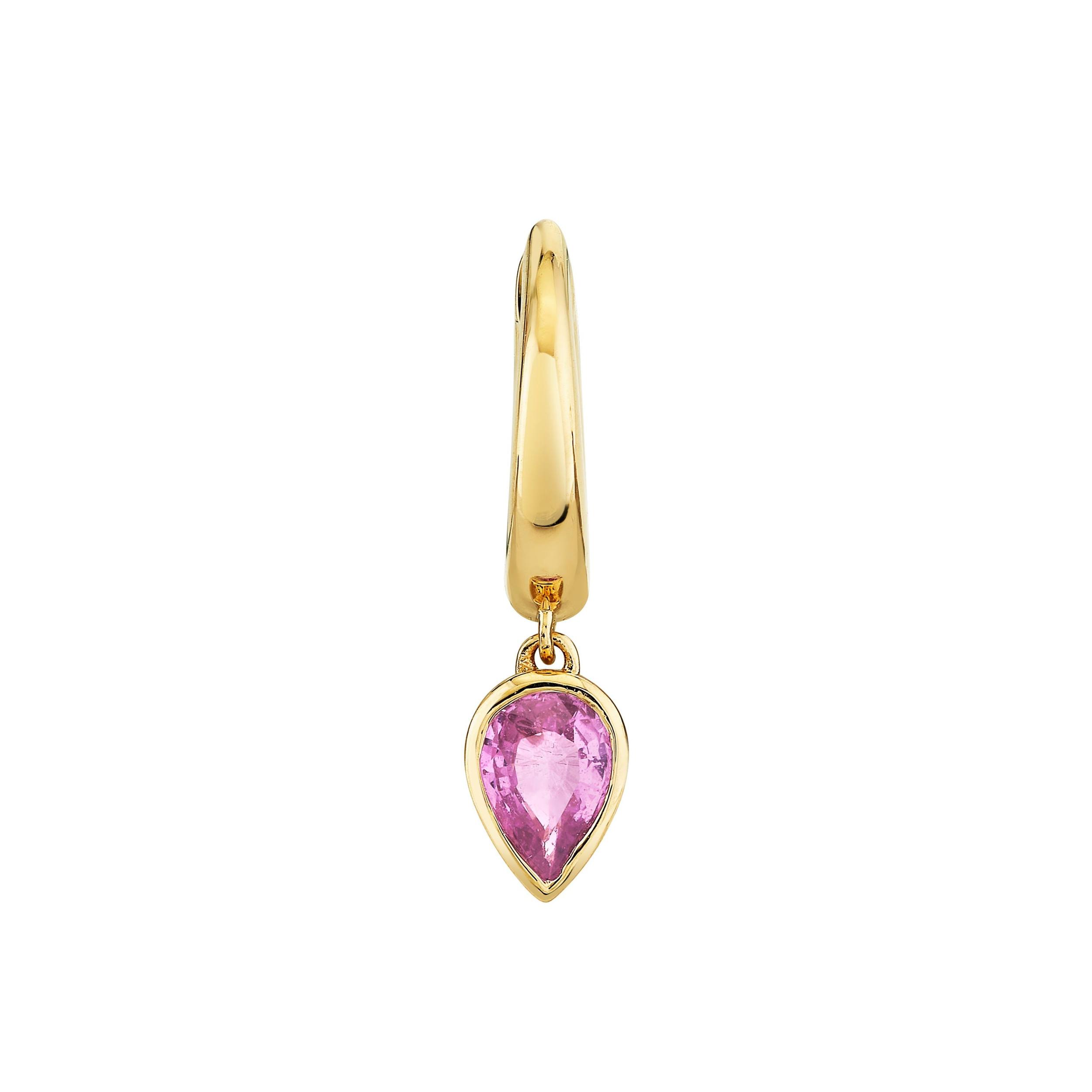 SINGLE PINK SAPPHIRE PEAR DROP HUGGIE Product Image