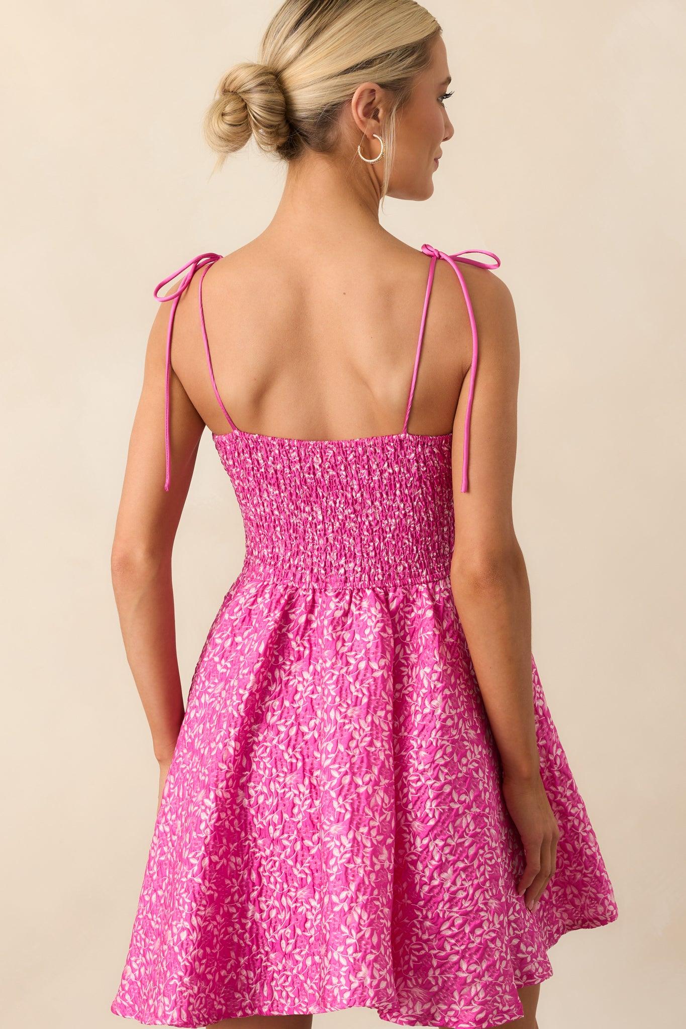 Steal The Scene Fuchsia Pink Floral Jacquard Mini Dress Product Image