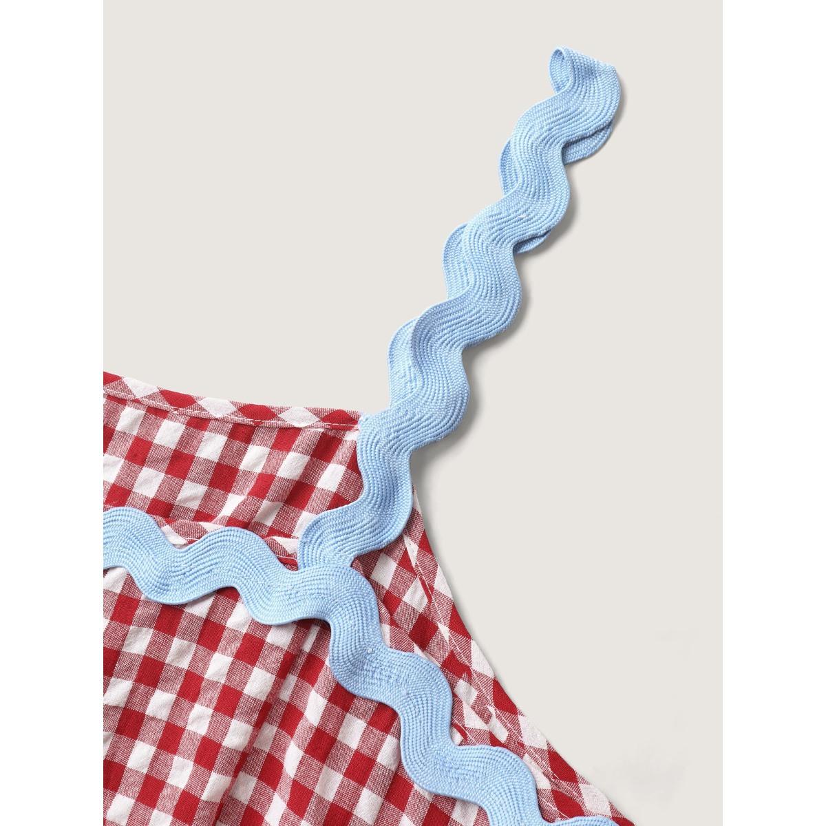 Plus Size Cotton Sweet Gingham Print Stretchy Waist Midi Dress Raspberry Women Non Sleeveless Curvy BloomChic 26/4X Product Image