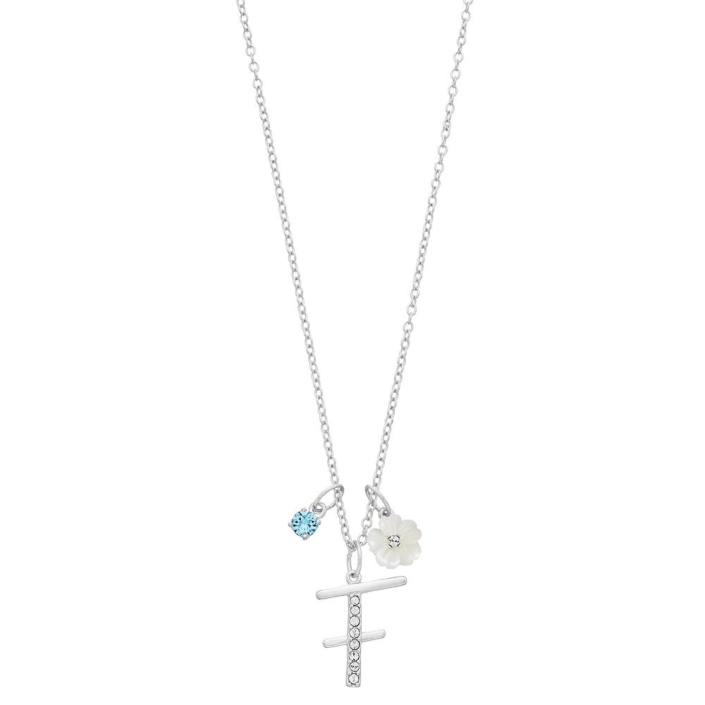 Brilliance Mother-of-Pearl Flower & Initial Pendant Necklace, Women's,  Product Image