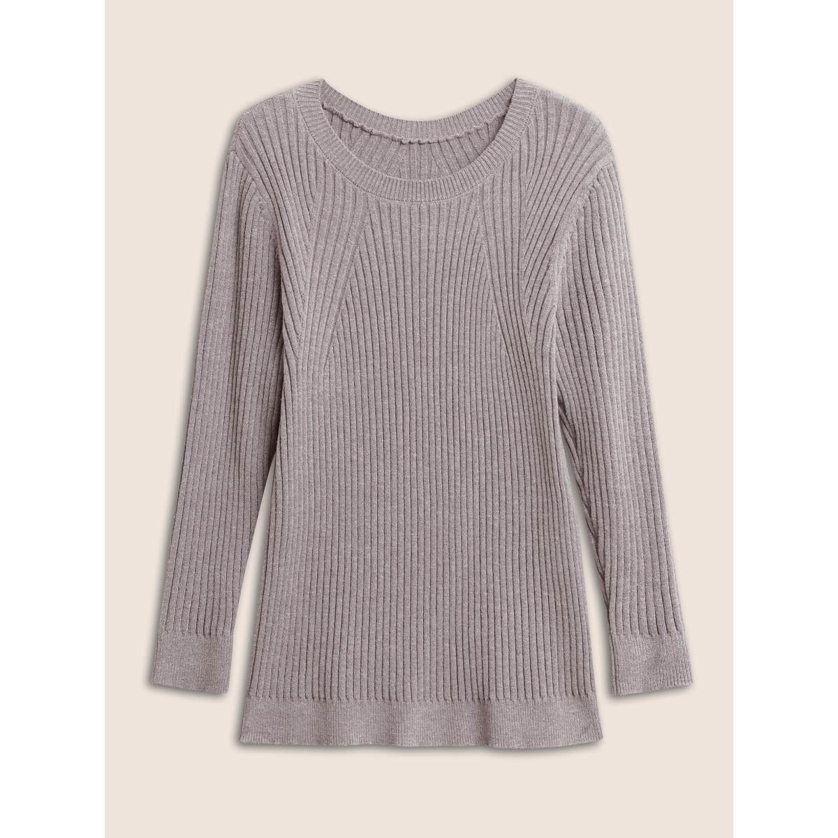Plus Size Supersoft Essentials Solid Texture Pullover Gray Women Basics Long Sleeve Round Neck Everyday Pullovers BloomChic 26/4X Product Image