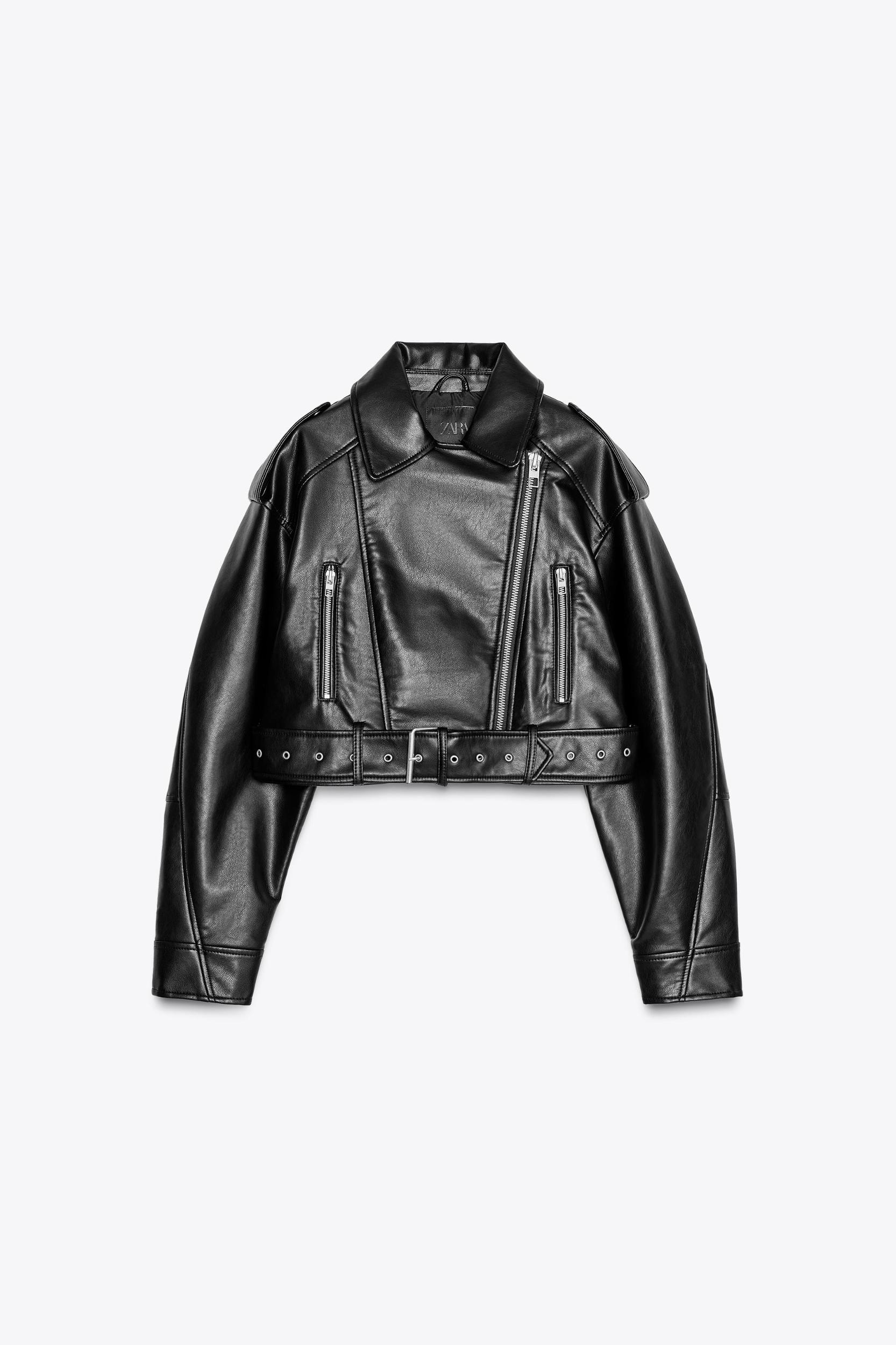FAUX LEATHER CROP BIKER JACKET Product Image