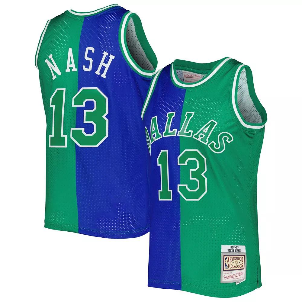Men's Mitchell & Ness Steve Nash Blue/Green Dallas Mavericks Hardwood Classics 1998/99 Split Swingman Jersey, Size: Small Product Image