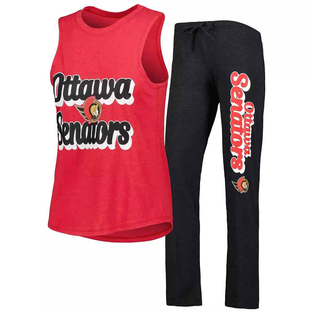 Women's Concepts Sport Heather Red/Heather Black Ottawa Senators Meter Muscle Tank Top & Pants Sleep Set,  Product Image