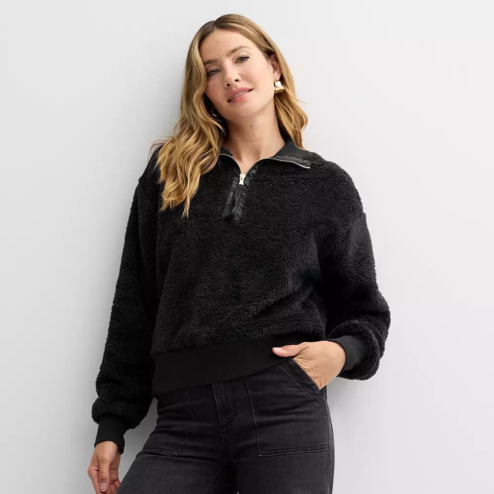 Women's Sonoma Goods For Life® Cozy Quarter Zip Pullover, Size: Large, Black Jam Product Image