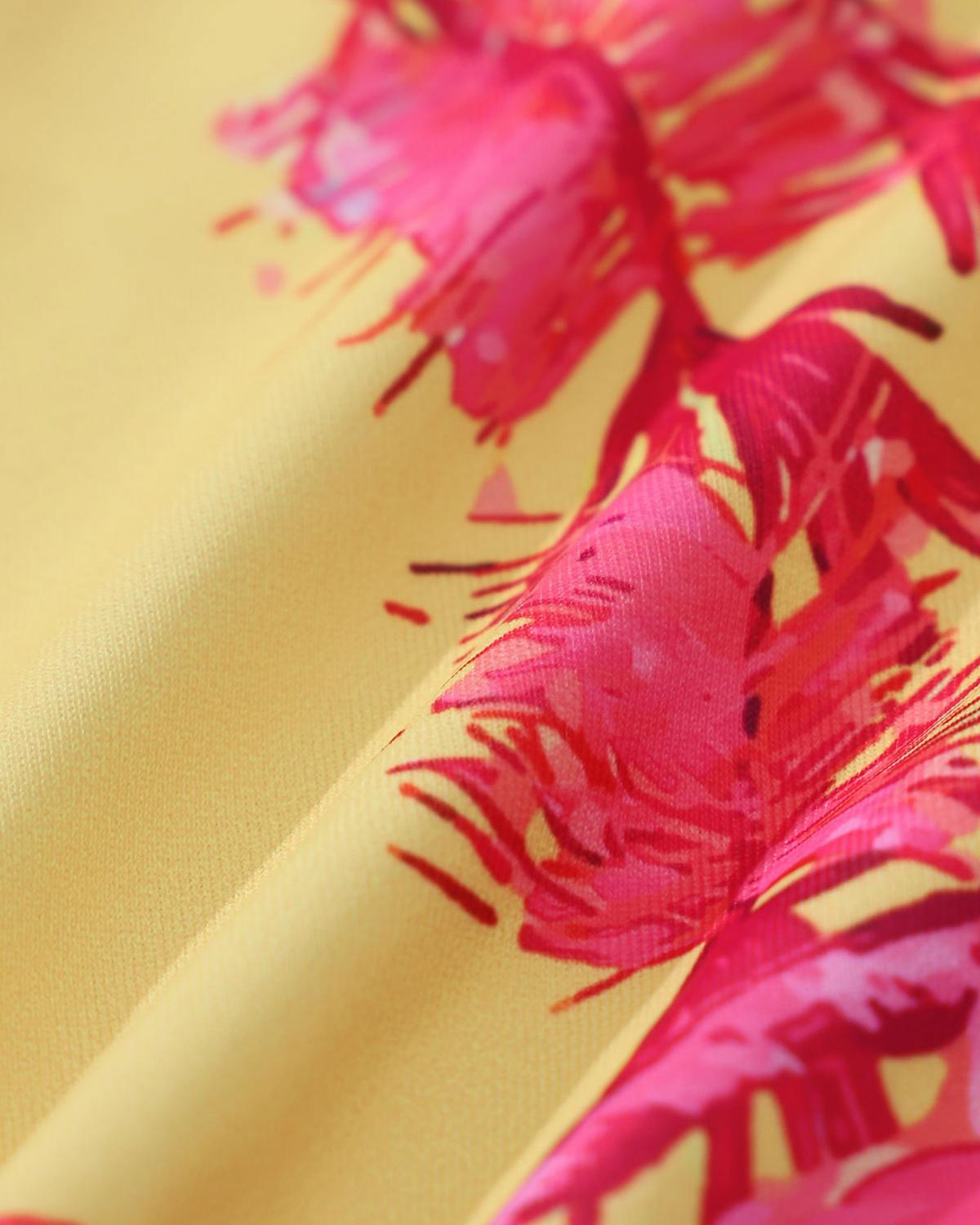 Yellow Floral Halter Drawstring Triangle Bikini Set Product Image